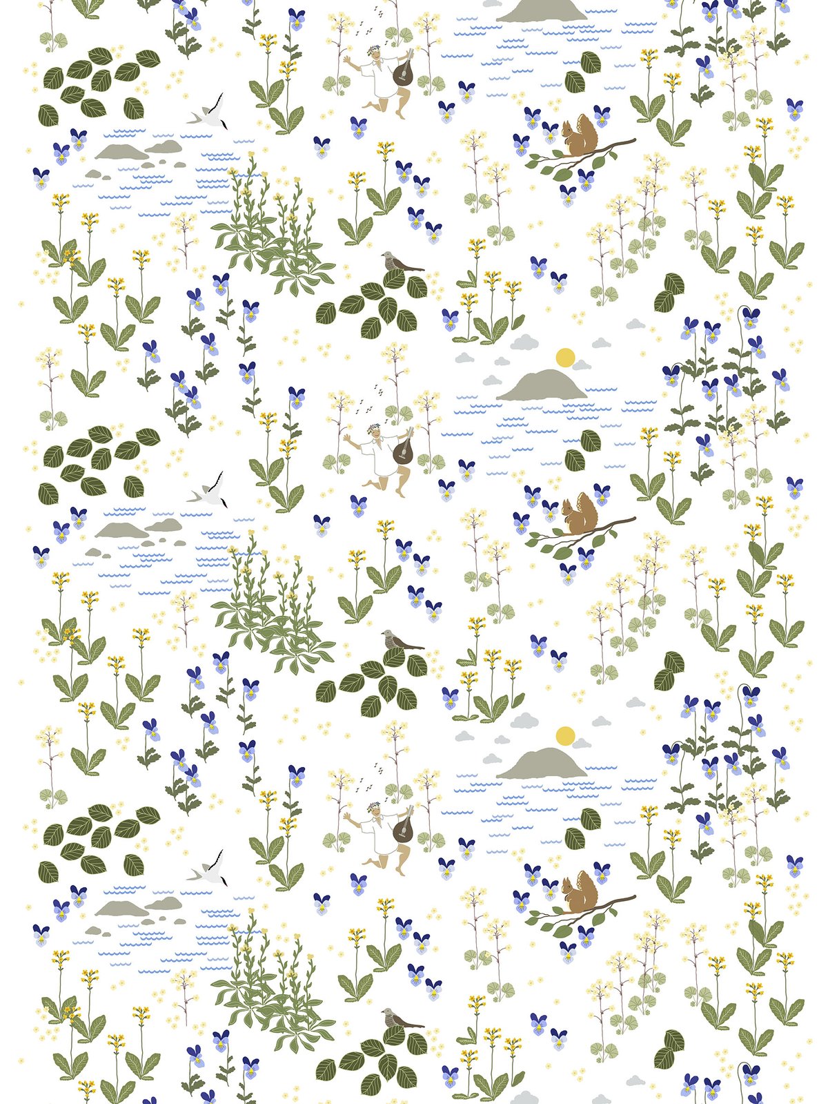 Arvidssons Textil Rönnerdahl tyg Offwhite-grön | Skandinavisk Design | Tyger & Metervaror | Vit