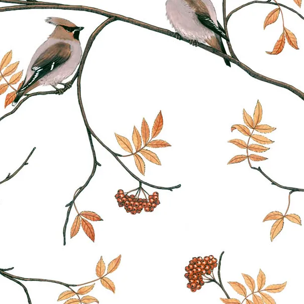 Sidensvansar tyg, vit-beige Arvidssons Textil