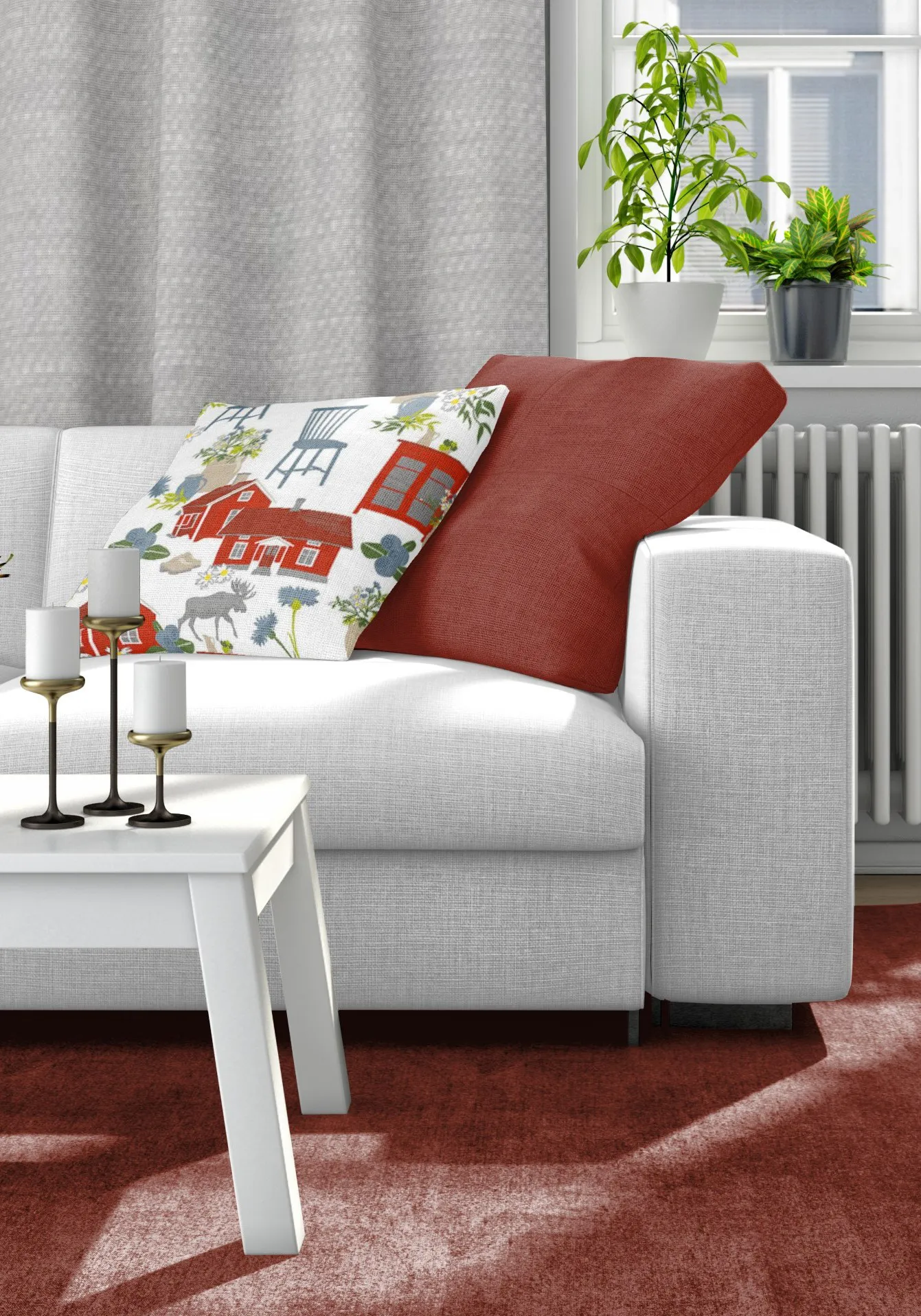 Strövtåg kuddfodral 47x47 cm, Röd Arvidssons Textil