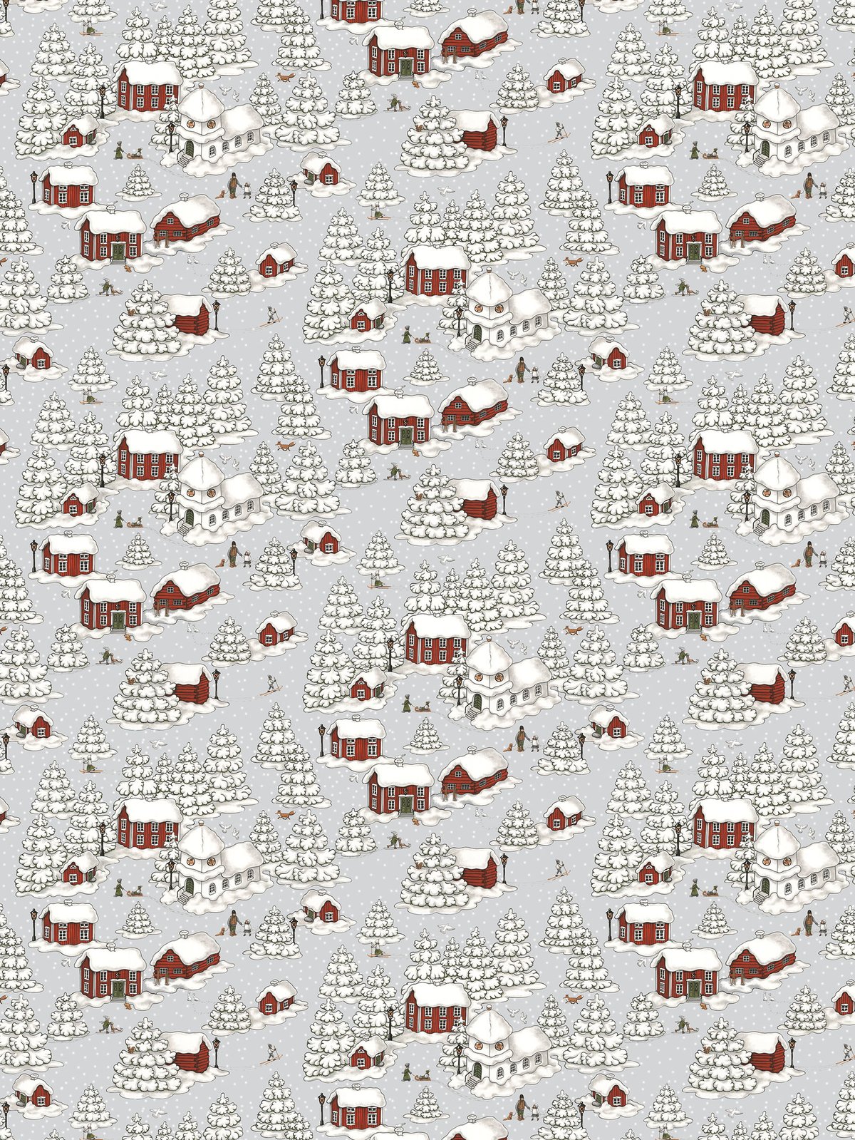 Arvidssons Textil Timmerbyn tyg Grå-röd | Skandinavisk Design | Tyger & Metervaror | Grå