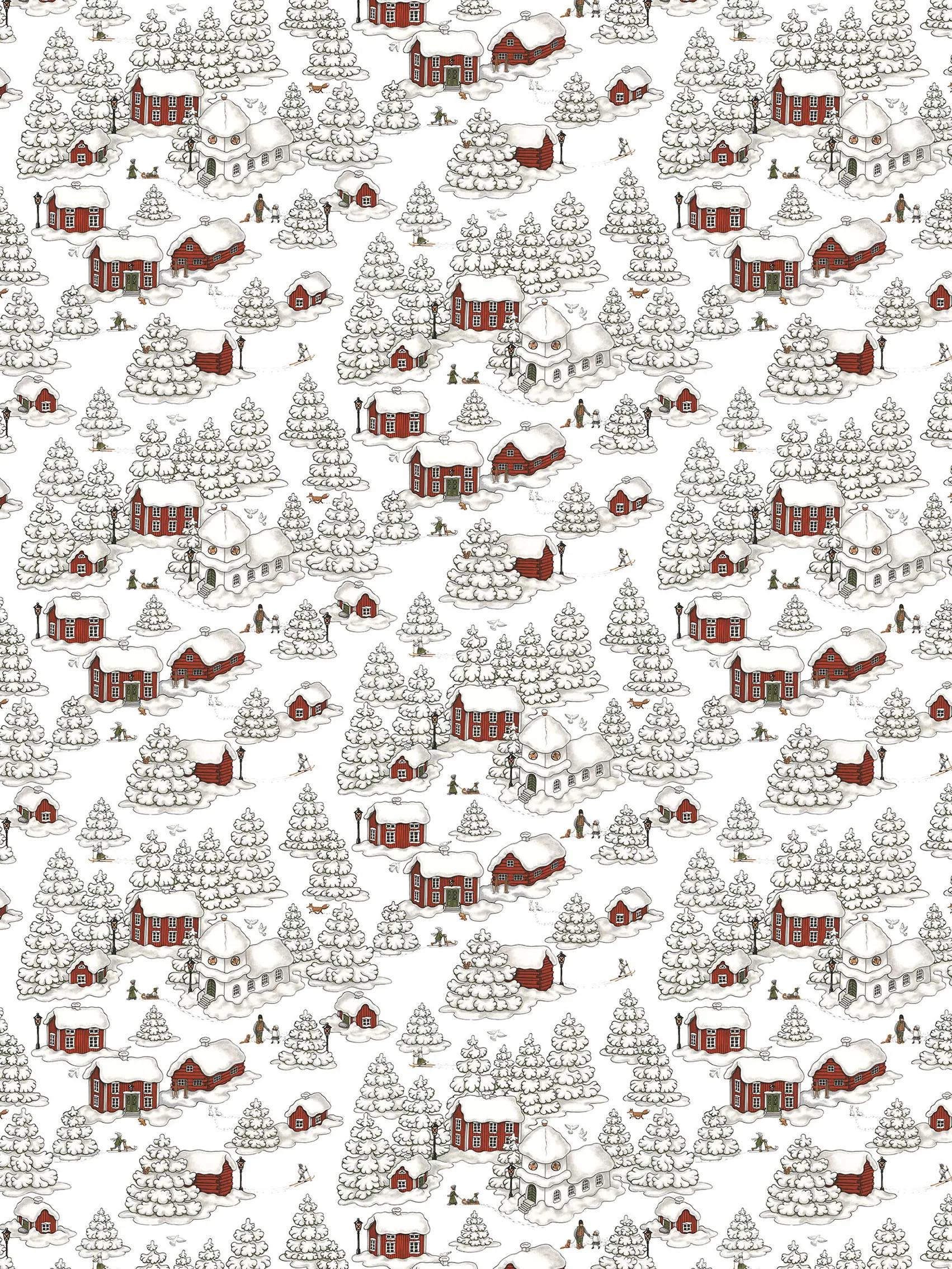 Timmerbyn tyg, Offwhite-grå-röd Arvidssons Textil