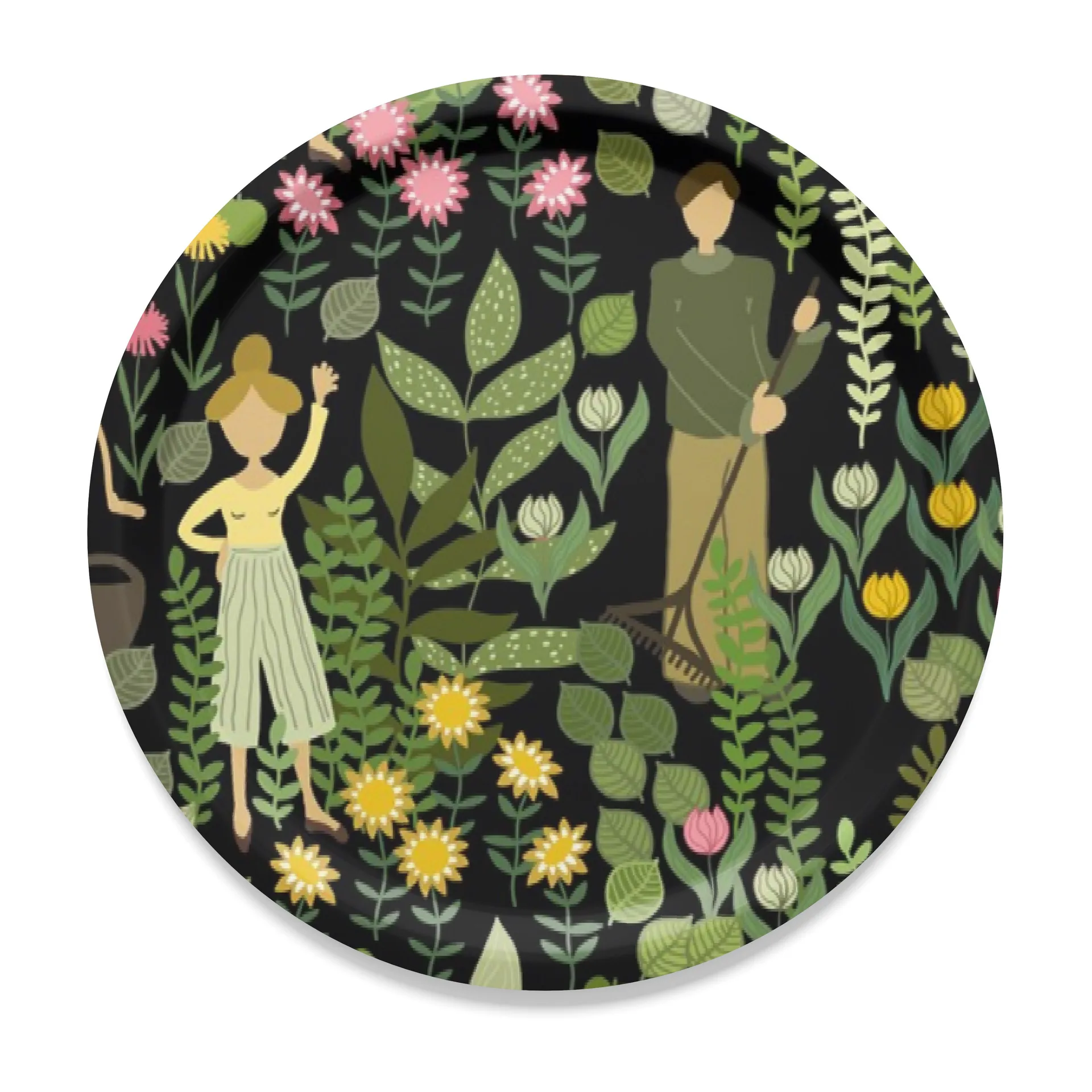Trädgård rund bricka Ø31 cm, Svart-grön Arvidssons Textil