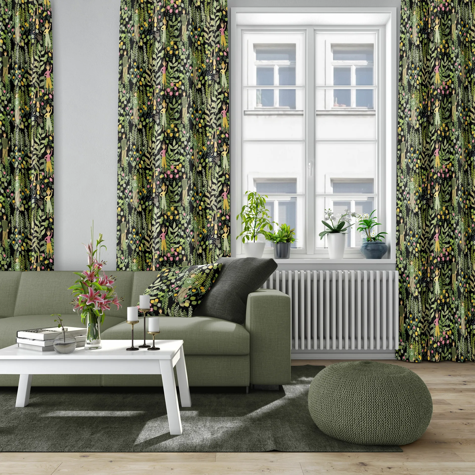 Trädgård tyg, Svart-grön Arvidssons Textil