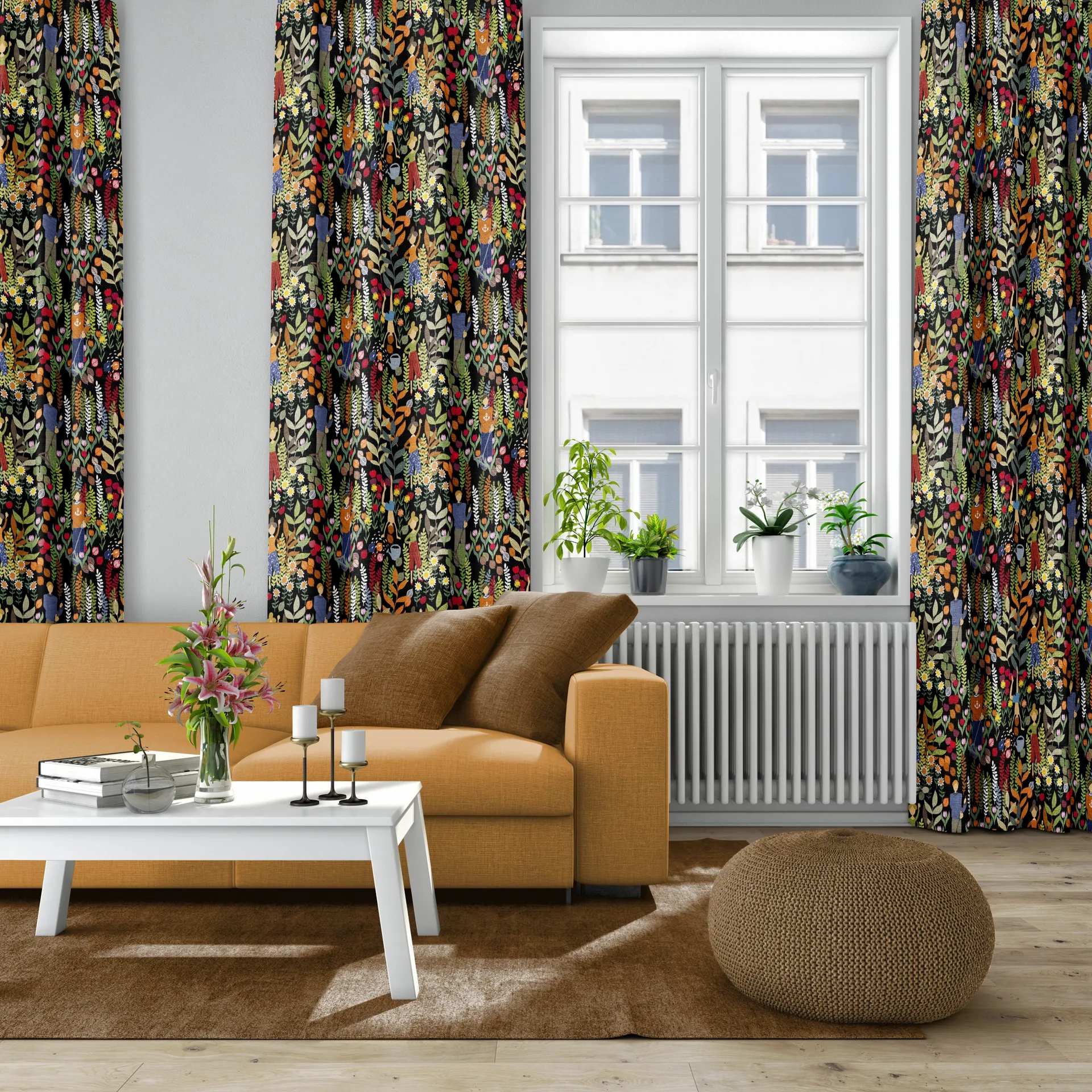 Trädgård tyg, Svart-multi Arvidssons Textil