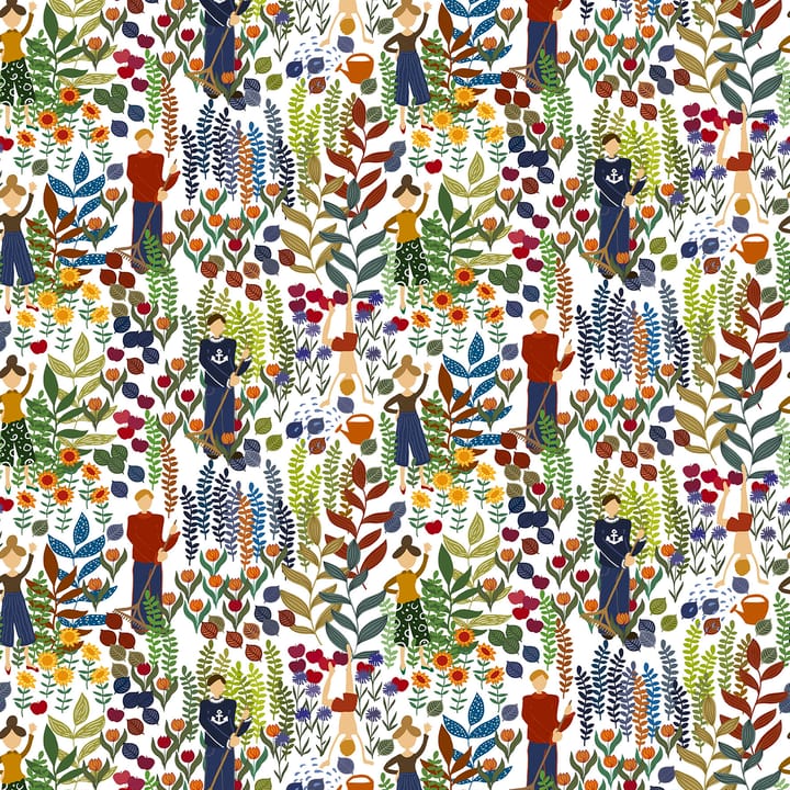 Trädgård tyg - Vit-multi - Arvidssons Textil