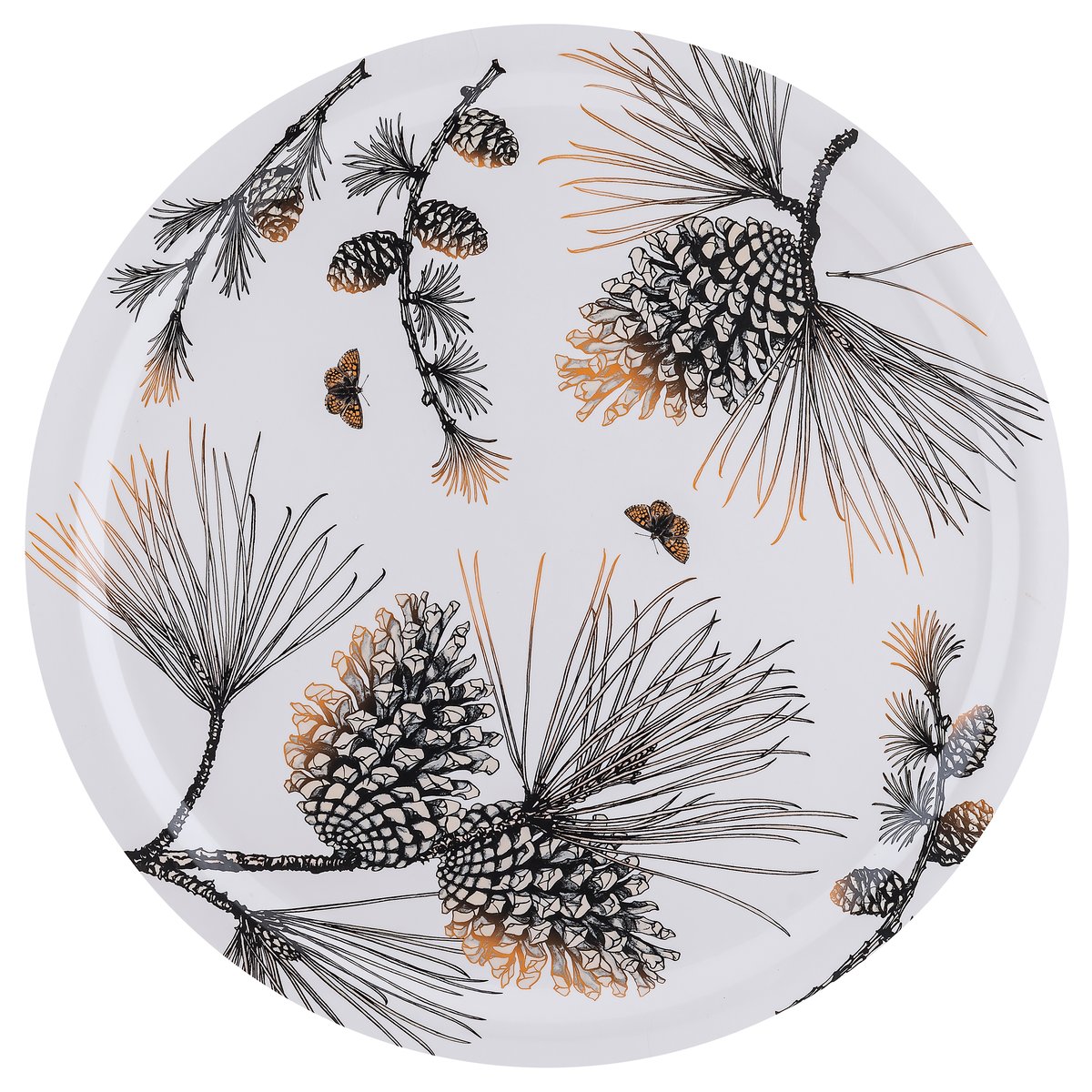 Åry Home Pine Cone bricka 49 cm Cotton white | Skandinavisk Design | Brickor | Guldfärgad