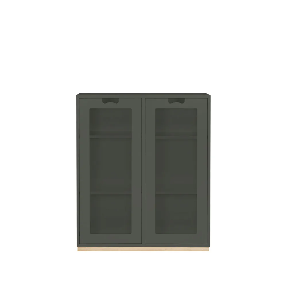 Asplund Snö E vitrinskåp green khaki, björksockel, dj.42 cm