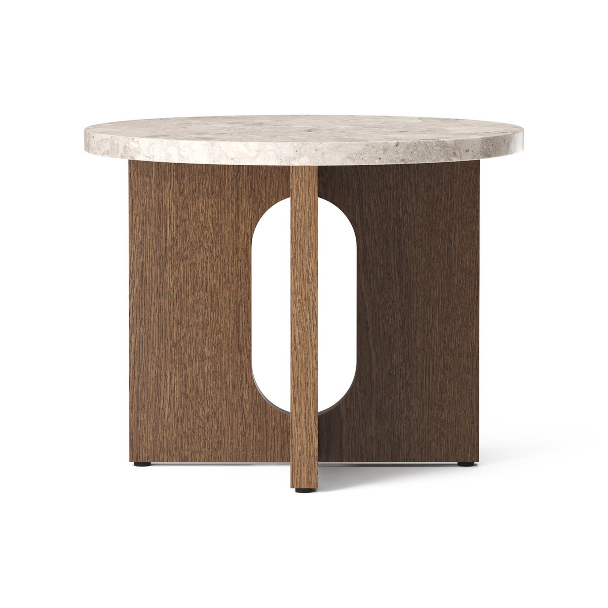 Audo Copenhagen Androgyne sidobord 50 cm mörkbetsad ek Kunis Breccia-bordsskiva