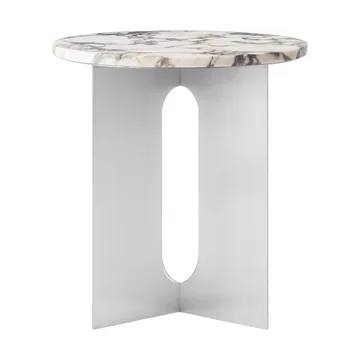 Androgyne sidobord - Calacatta Viola marmor-borstat stål, Ø42 cm - Audo Copenhagen