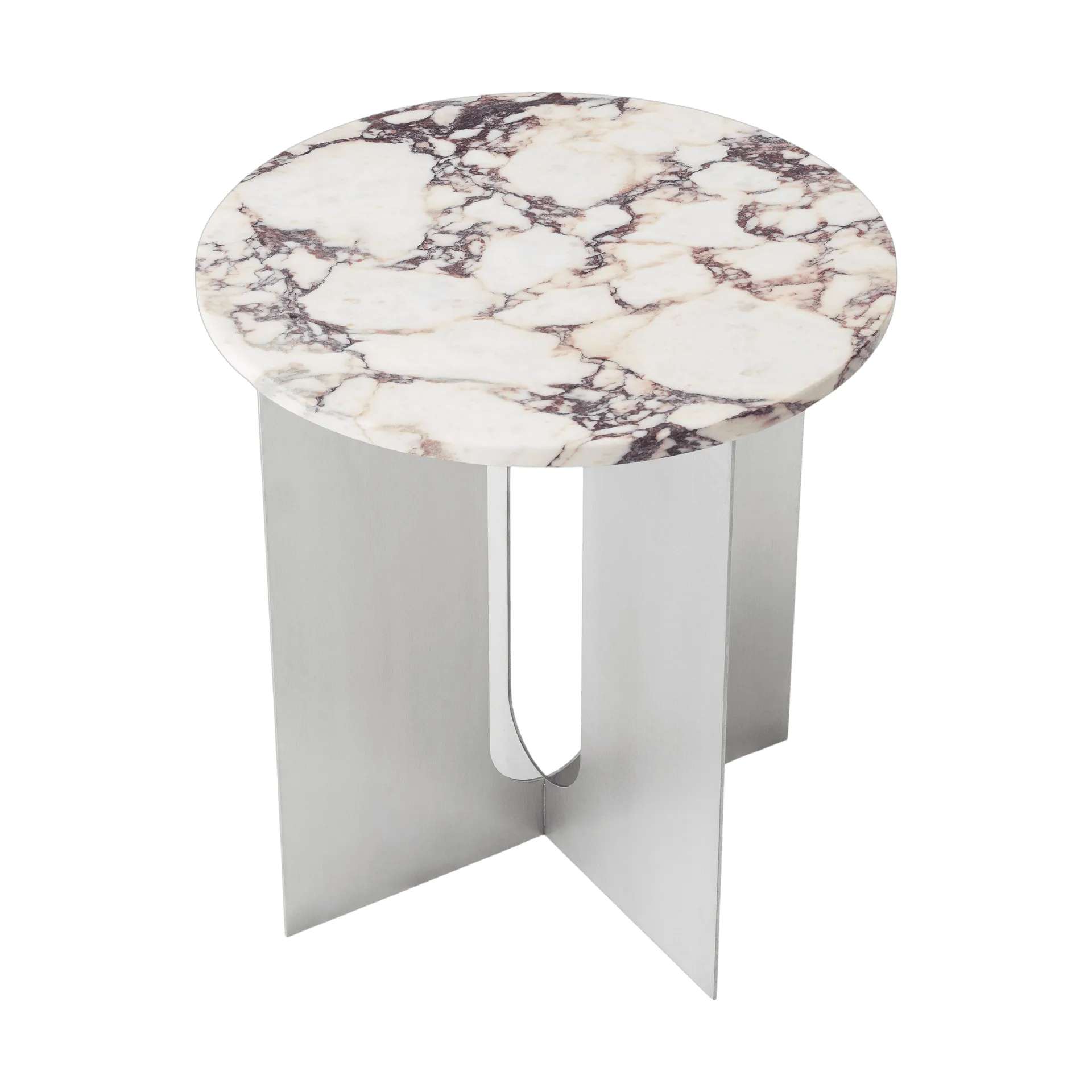 Androgyne sidobord, Calacatta Viola marmor-borstat stål, Ø42 cm Audo Copenhagen