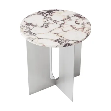 Androgyne sidobord - Calacatta Viola marmor-borstat stål, Ø42 cm - Audo Copenhagen