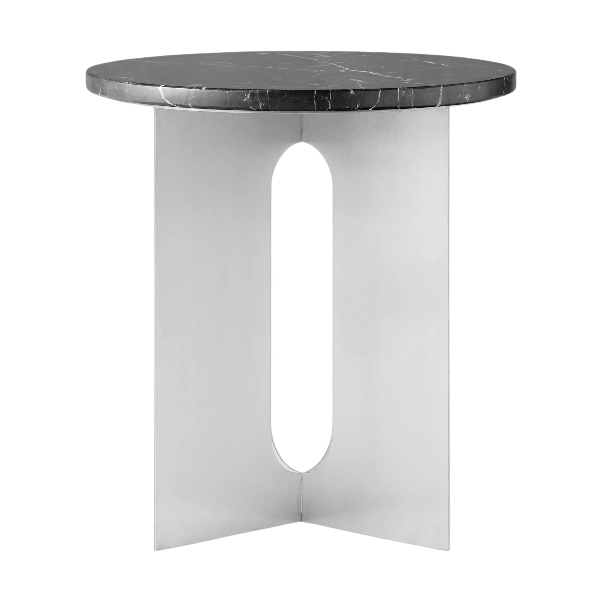 Androgyne sidobord, Nero Maquina marmor-borstat stål, Ø42 cm Audo Copenhagen