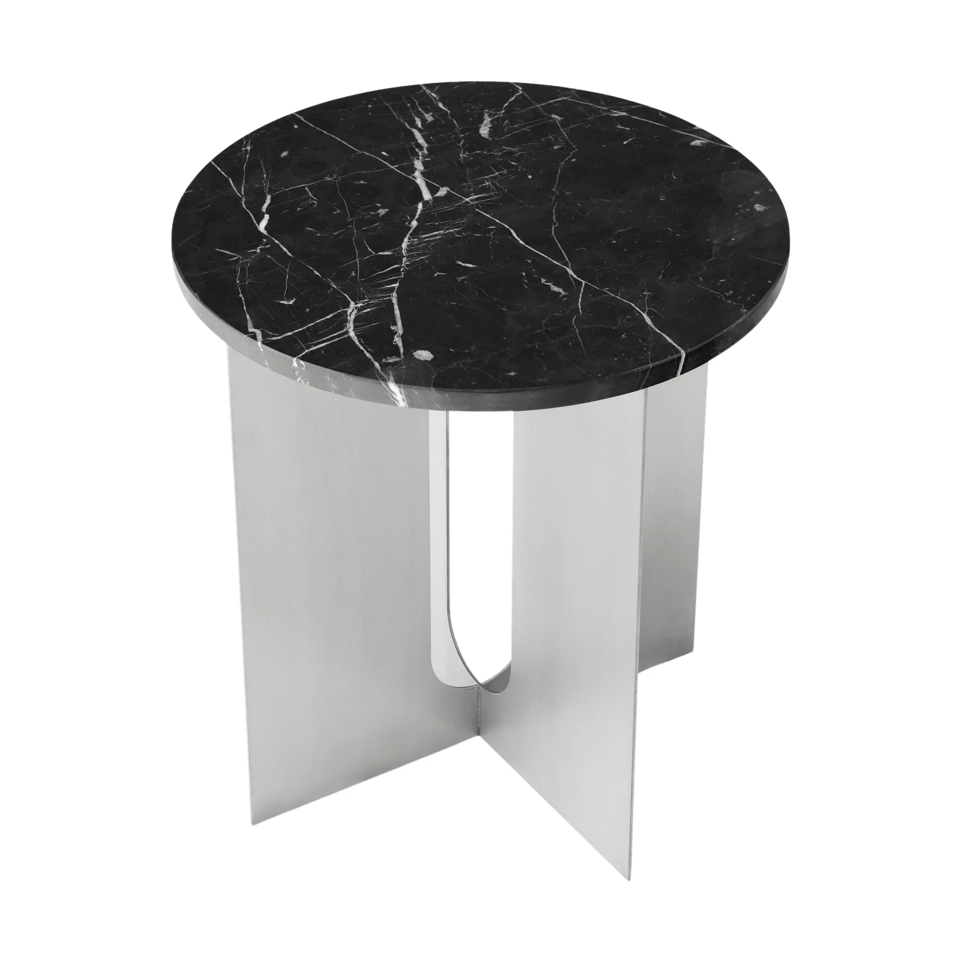 Androgyne sidobord, Nero Maquina marmor-borstat stål, Ø42 cm Audo Copenhagen