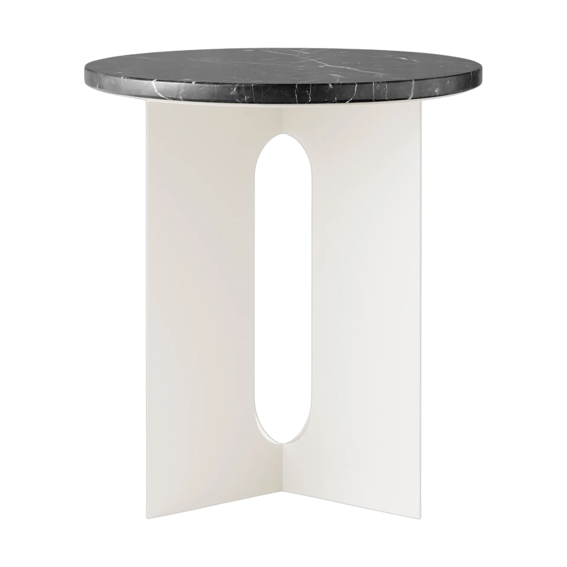 Androgyne sidobord, Nero Marquina marmor-ivory stål, Ø42 cm Audo Copenhagen