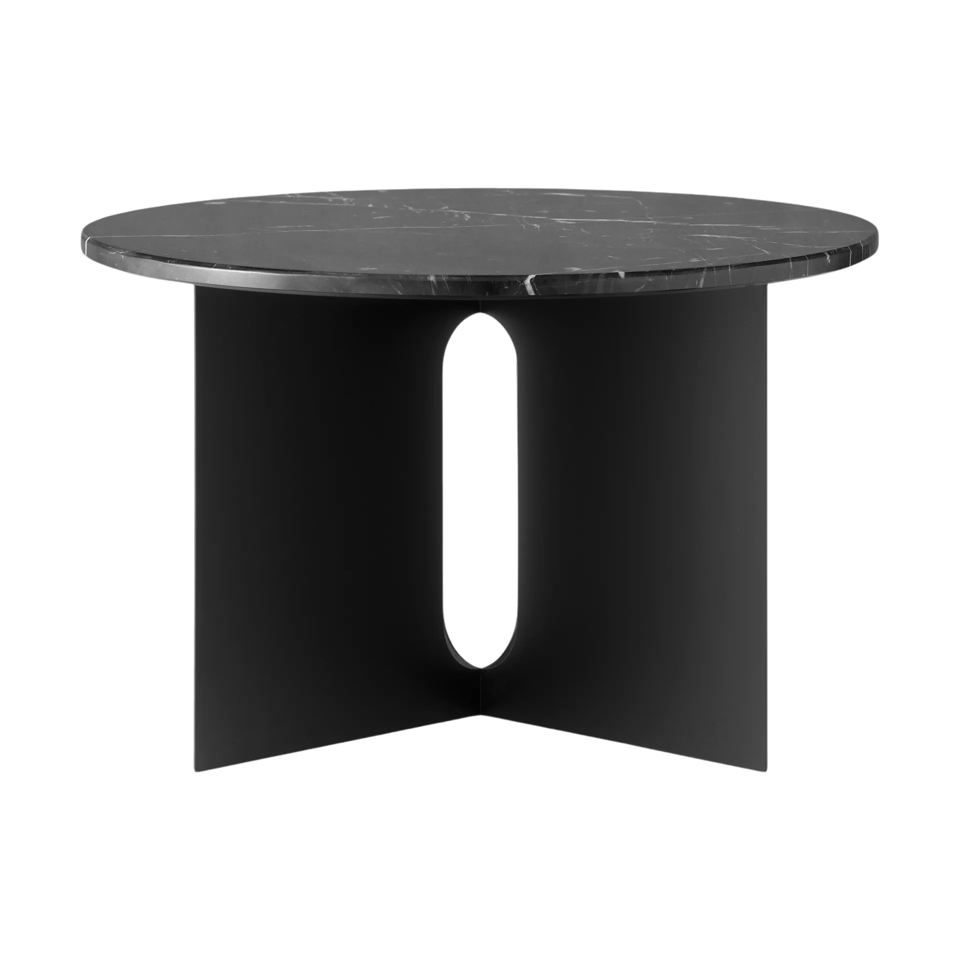 Androgyne sidobord, Nero Marquina marmor-svart stål, Ø65 cm Audo Copenhagen