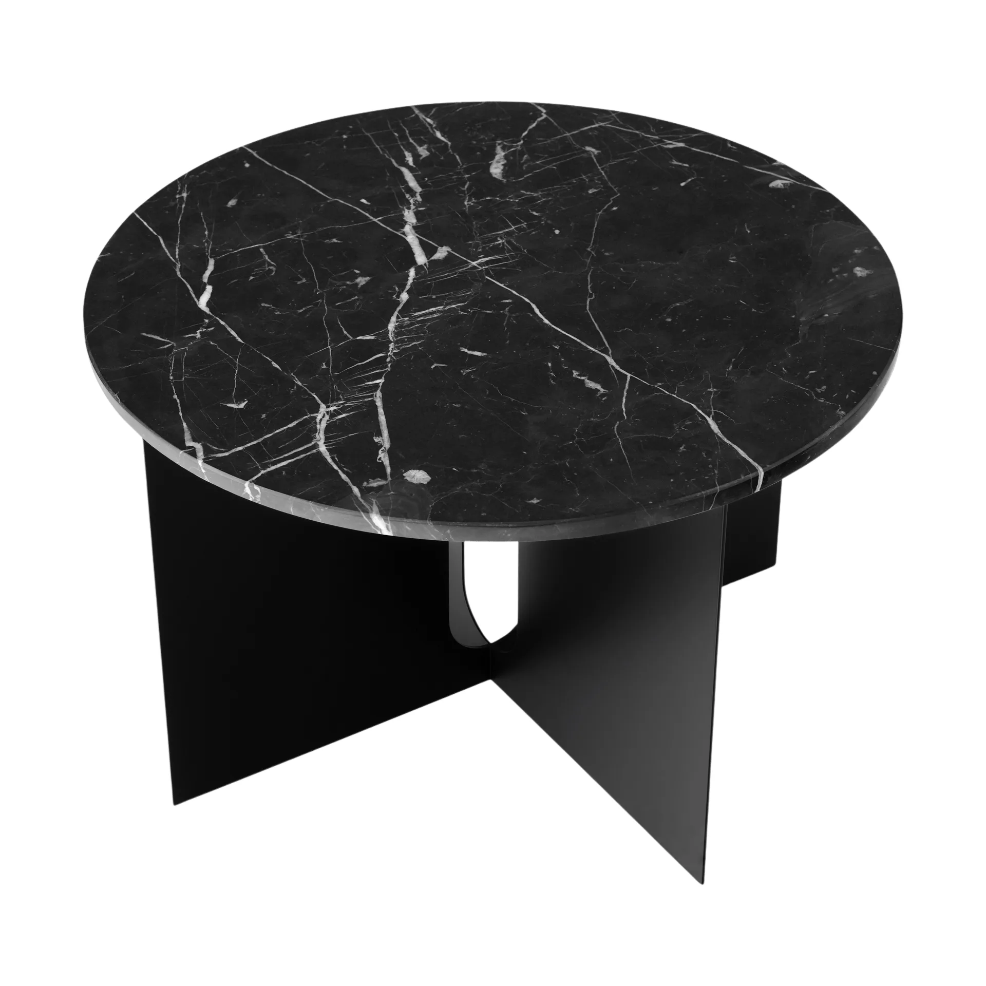 Androgyne sidobord, Nero Marquina marmor-svart stål, Ø65 cm Audo Copenhagen