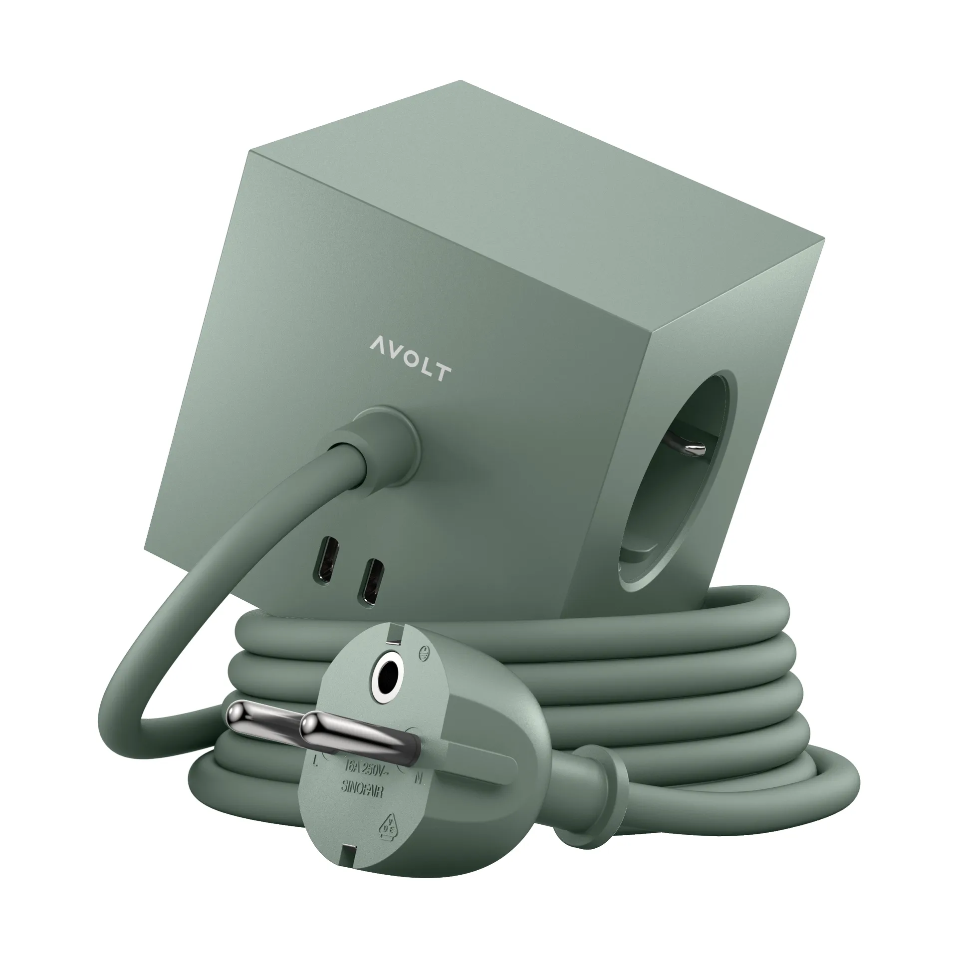 Square 1 grenuttag USB-C 30W 1,8 m, Oak green Avolt