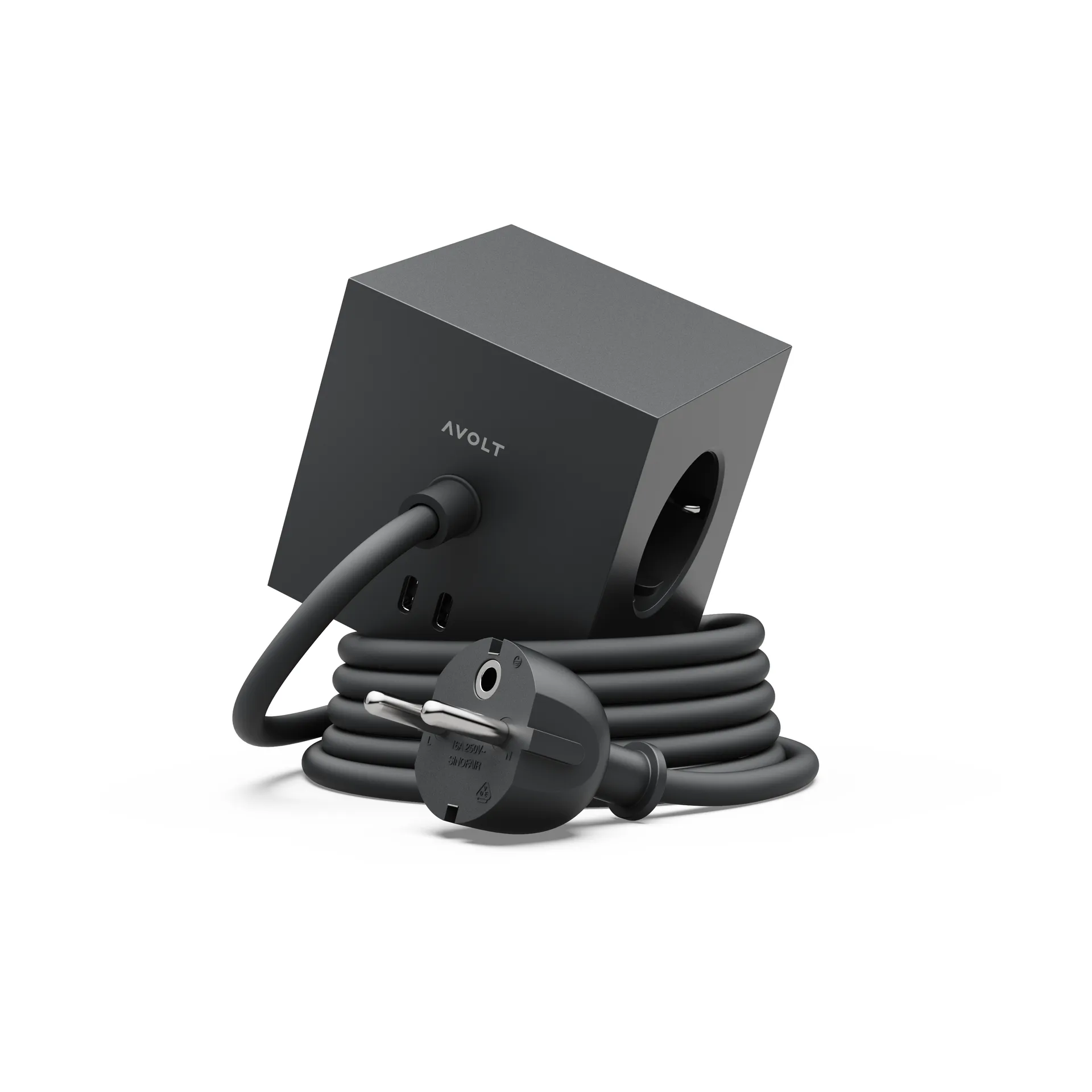Square 1 grenuttag USB-C 30W 3 m, Stockholm Black Avolt