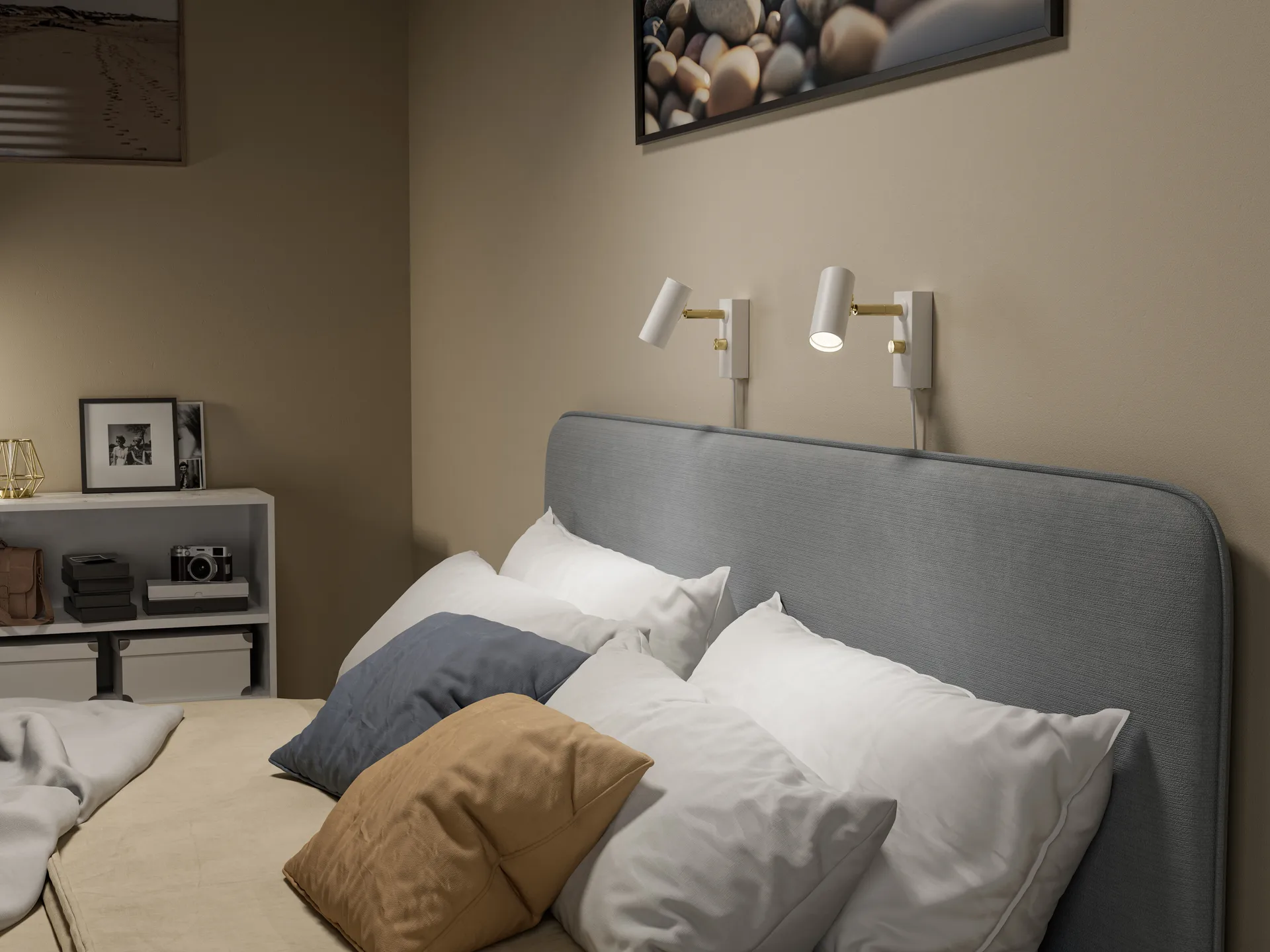 Cato vägglampa, Mattvit-blank mässing Belid