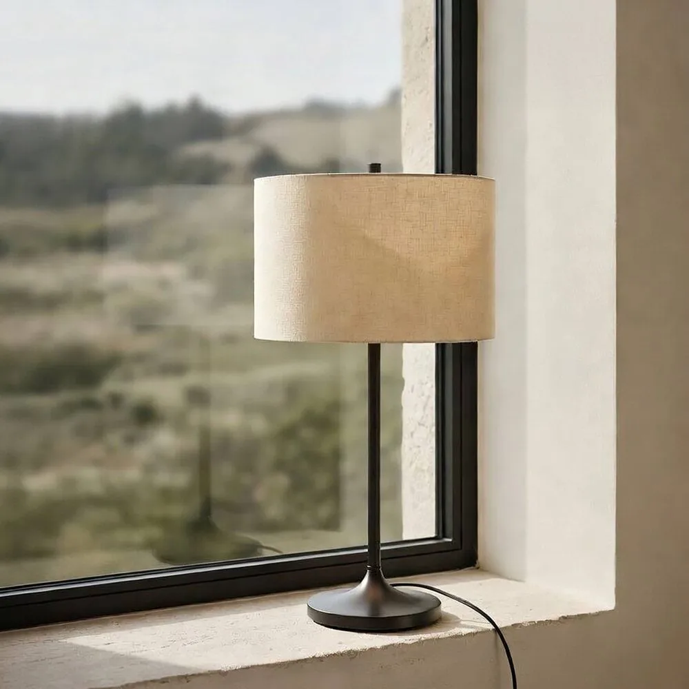 Soft bordslampa, Linne natur-metallic brons, Ø34x64 cm Belid