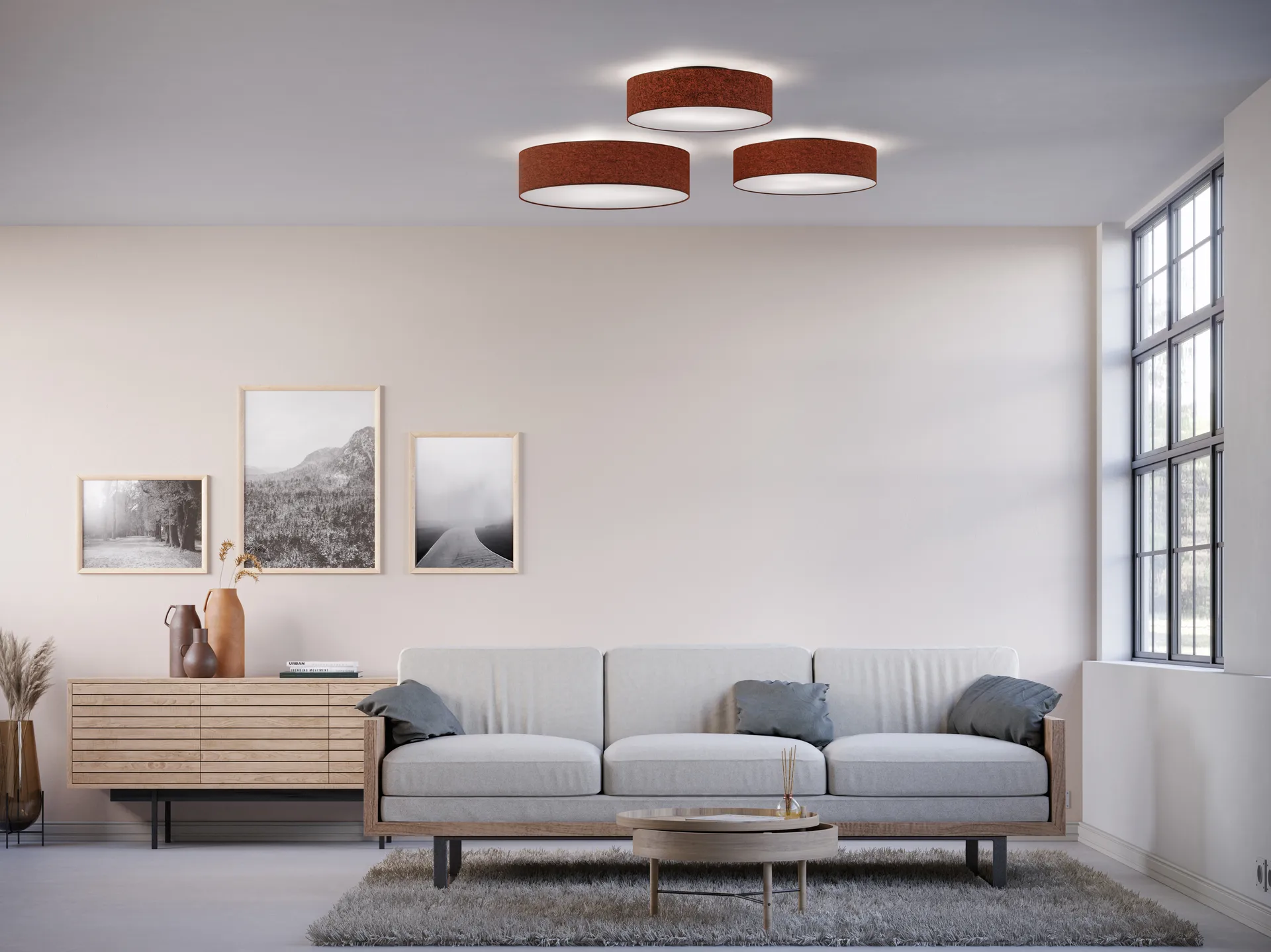 Soft plafond Ø44 cm, Roströd ull Belid