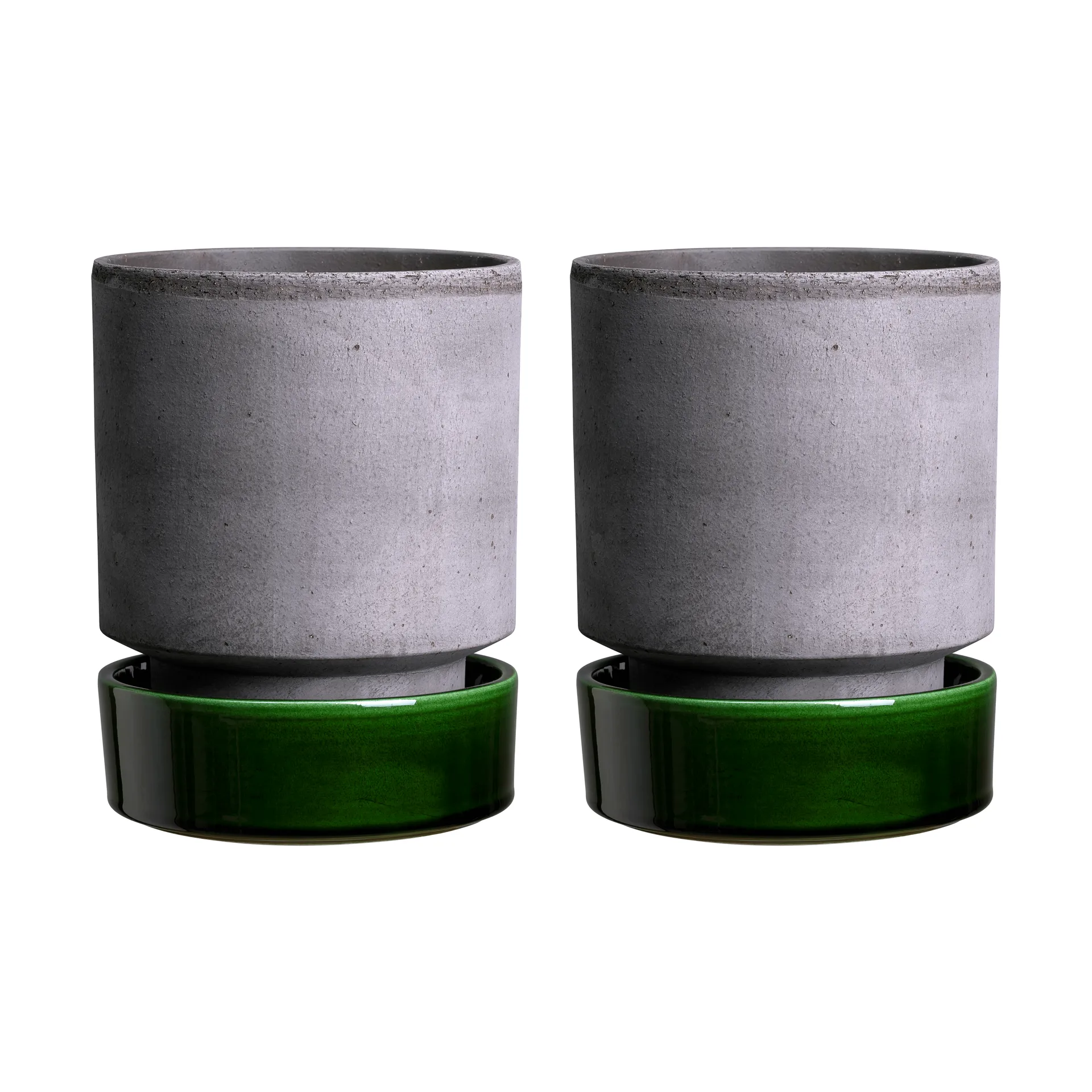 Hoff kruka 2-pack, Ø8 cm, Raw Grey-Emerald Green Bergs Potter