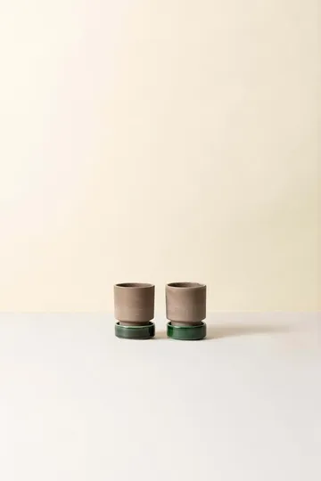 Hoff kruka 2-pack - Ø8 cm, Raw Grey-Emerald Green - Bergs Potter