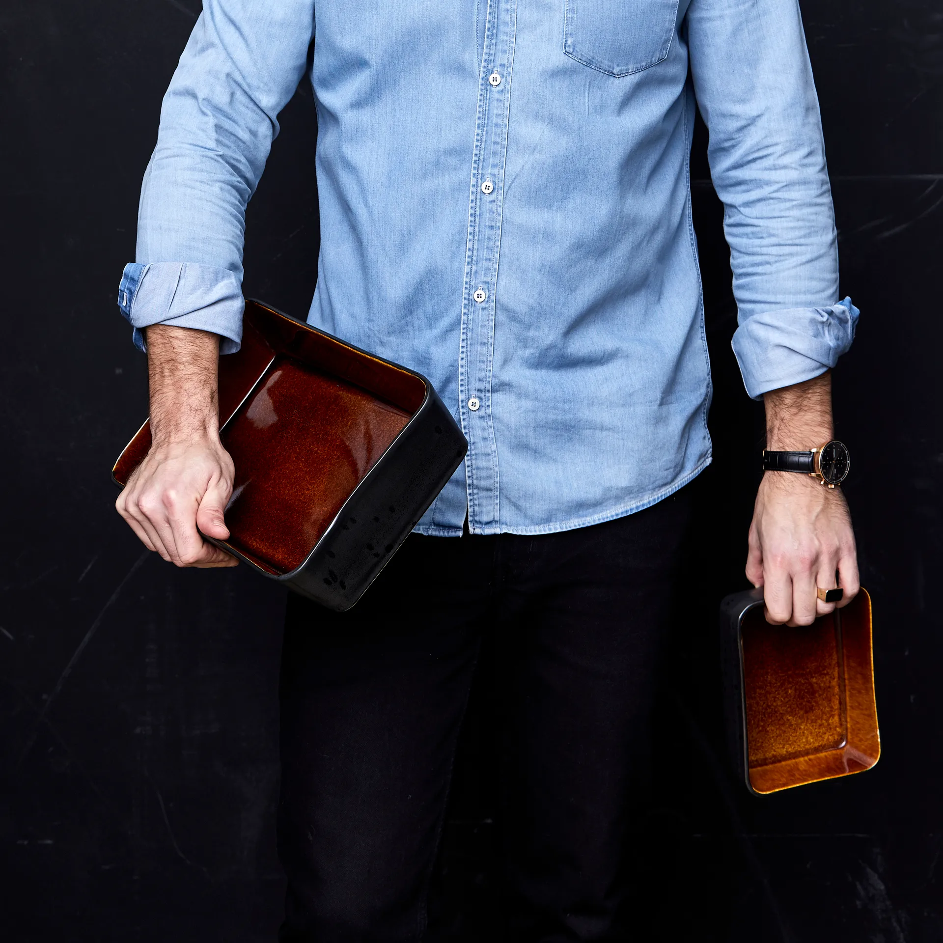 Bitz uppläggningsfat svart 30x17 cm, Amber Bitz