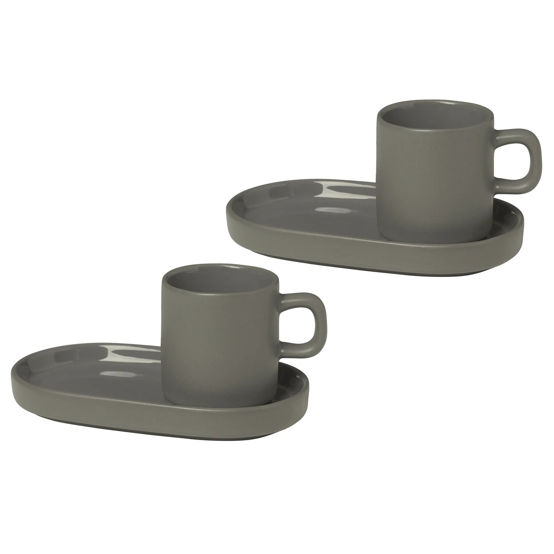 Pilar espressokopp med fat 2-pack, Pewter blomus