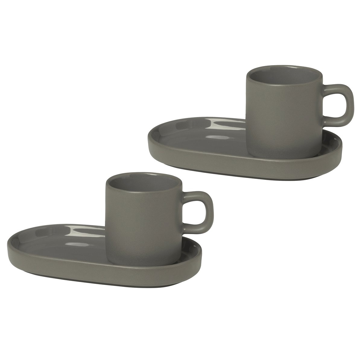 blomus Pilar espressokopp med fat 2-pack Pewter | Skandinavisk Design | Espressokoppar | Grå