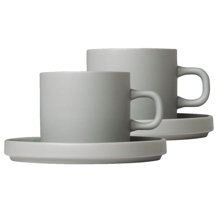 Pilar kaffemugg med fat 2-pack - Mirage grey - blomus