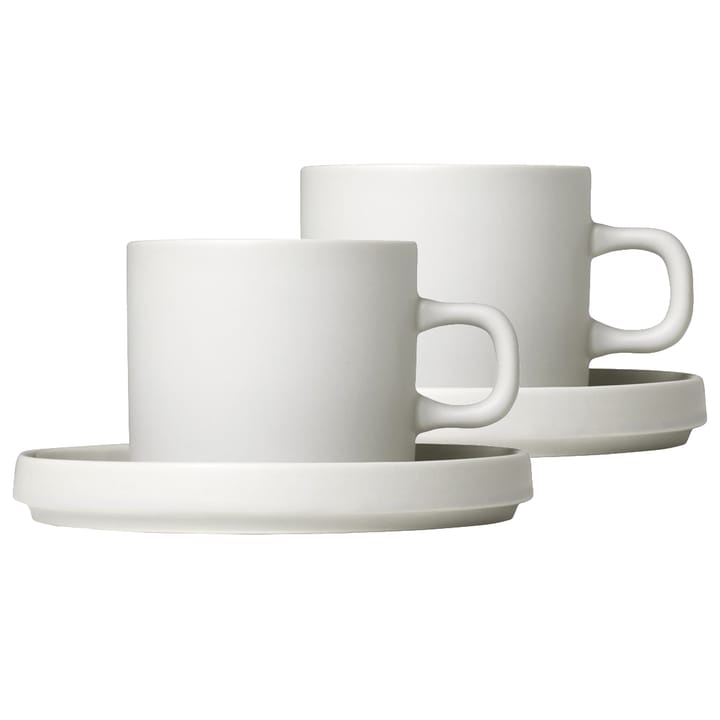 Pilar kaffemugg med fat 2-pack - Moonbeam - blomus