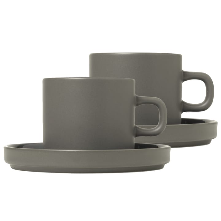 Pilar kaffemugg med fat 2-pack - Pewter - blomus