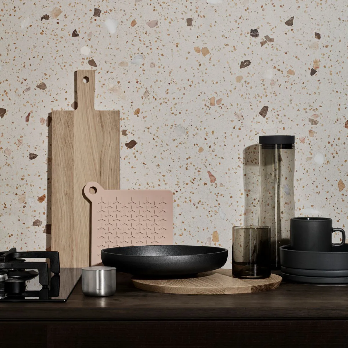 Wave tumblerglas 2-pack, Svart blomus