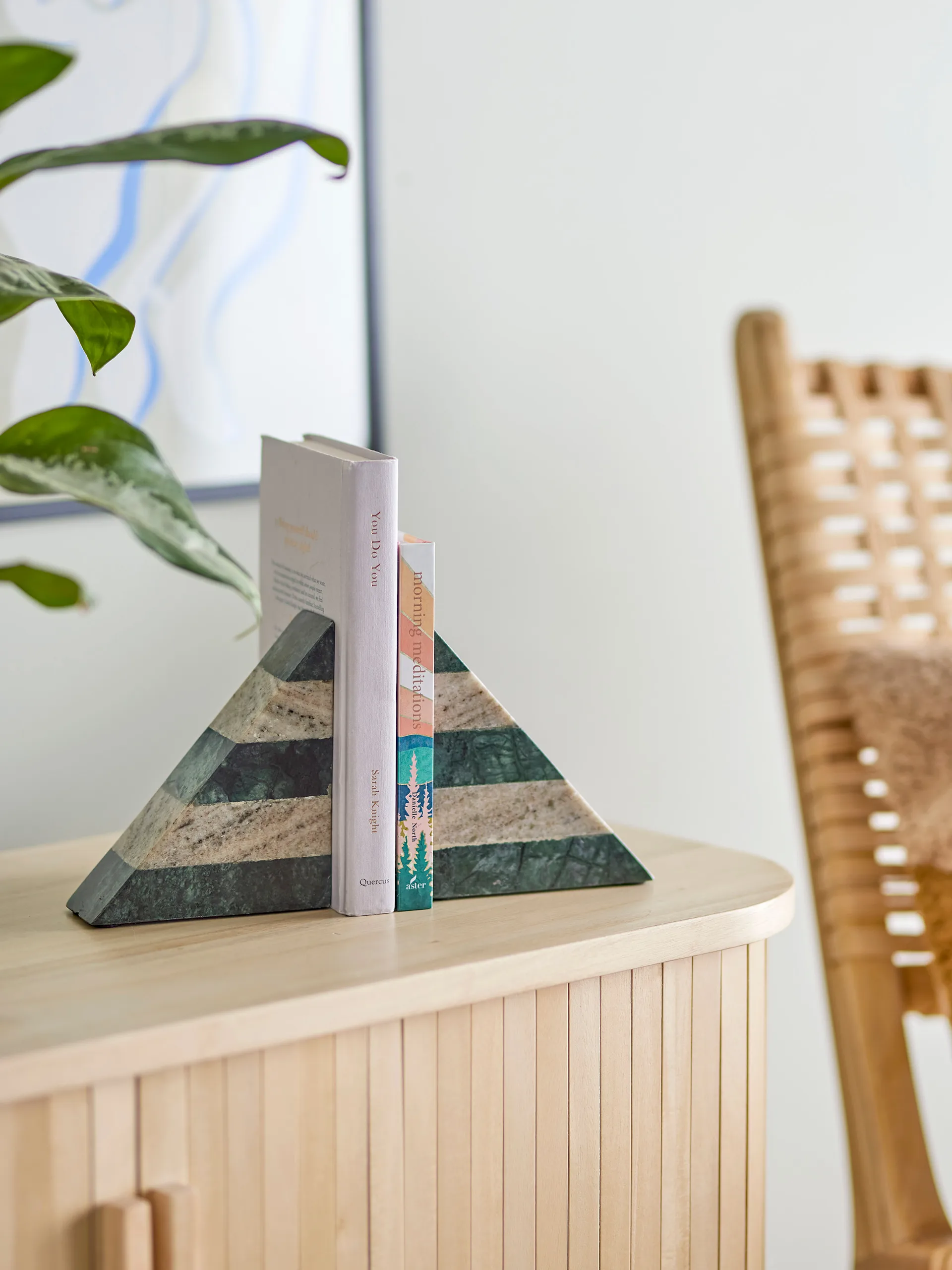 Abir bokstöd 2-pack, Grön-vit marmor Bloomingville