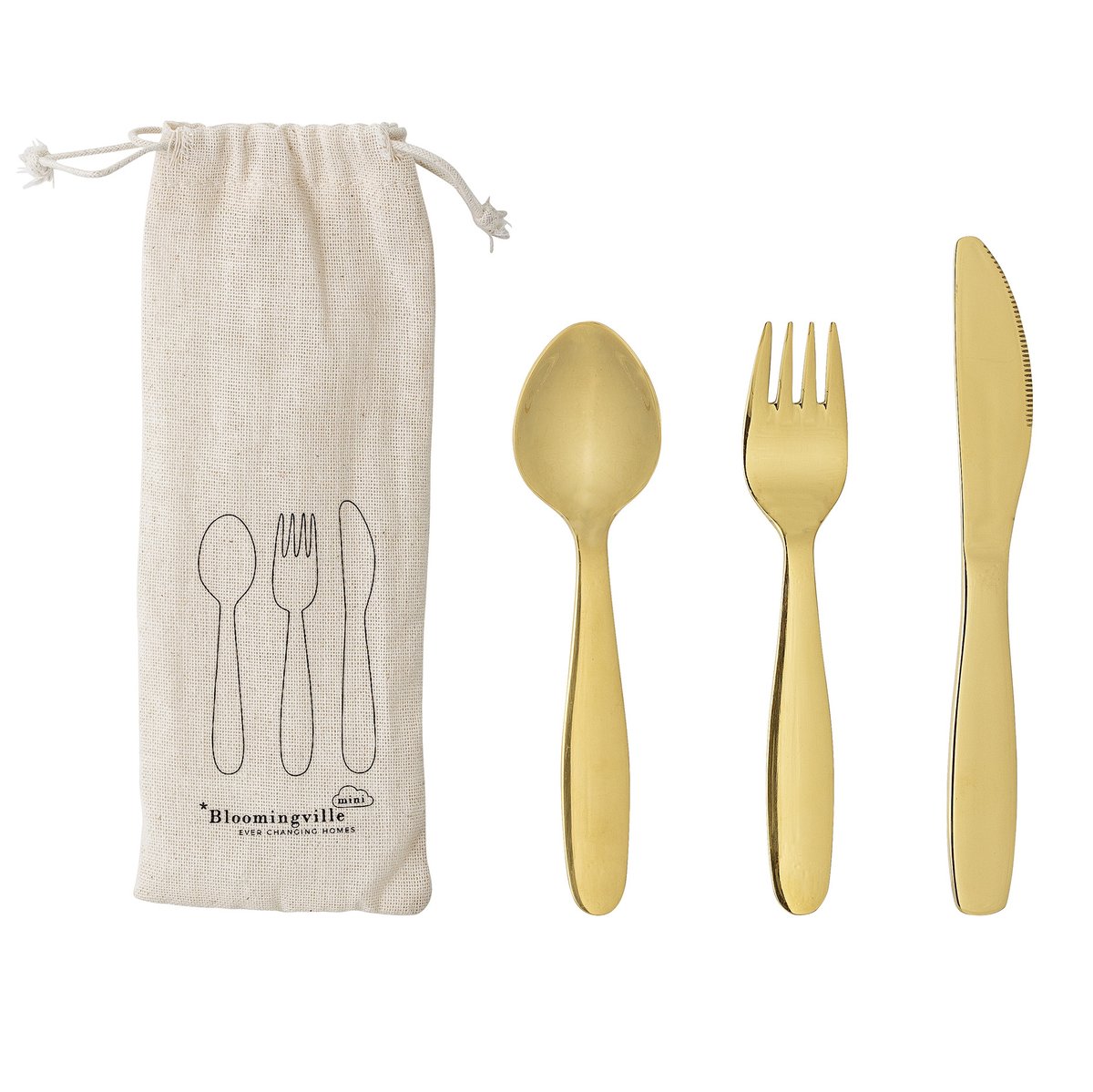 Bloomingville Mini barnbestick 3 delar Guld | Skandinavisk Design | Barnbestick | Guldfärgad