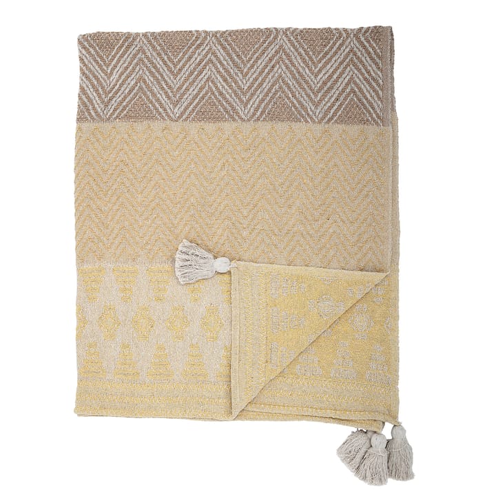 Bloomingville pläd med tofsar 130x160 cm, Gul-beige Bloomingville