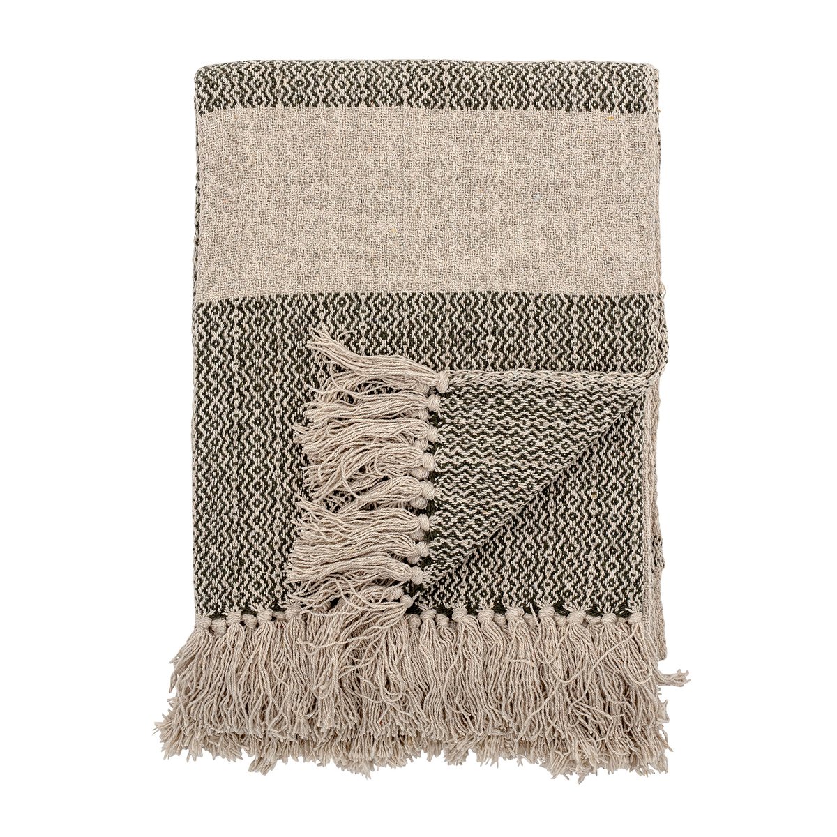Bloomingville pläd randig 130x160 cm Grön | Skandinavisk Design | Bomullsplädar & Bomullsfiltar | Svart