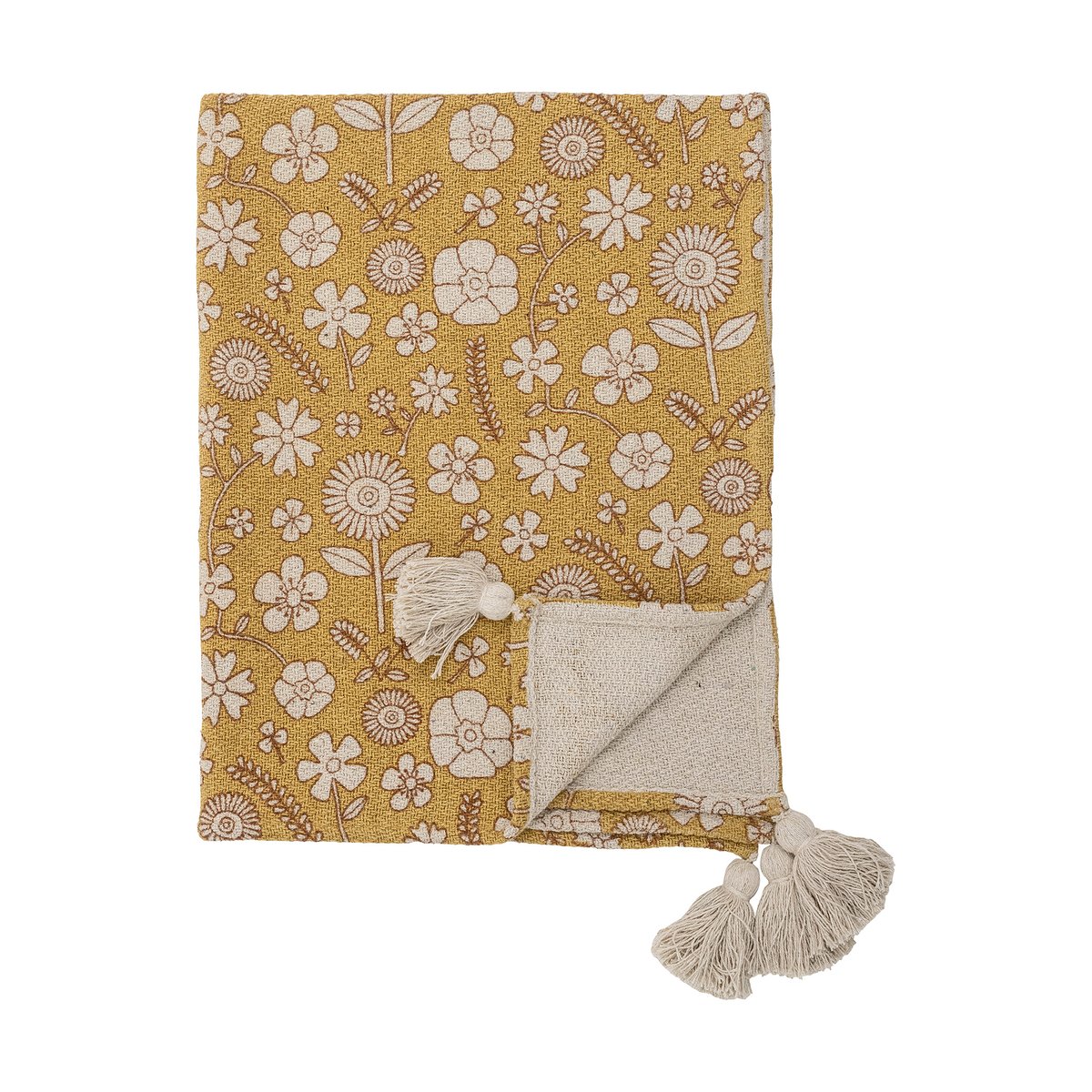 Bloomingville Camille bomullsfilt 80x100 cm Gul | Skandinavisk Design | Bomullsplädar & Bomullsfiltar | Gul