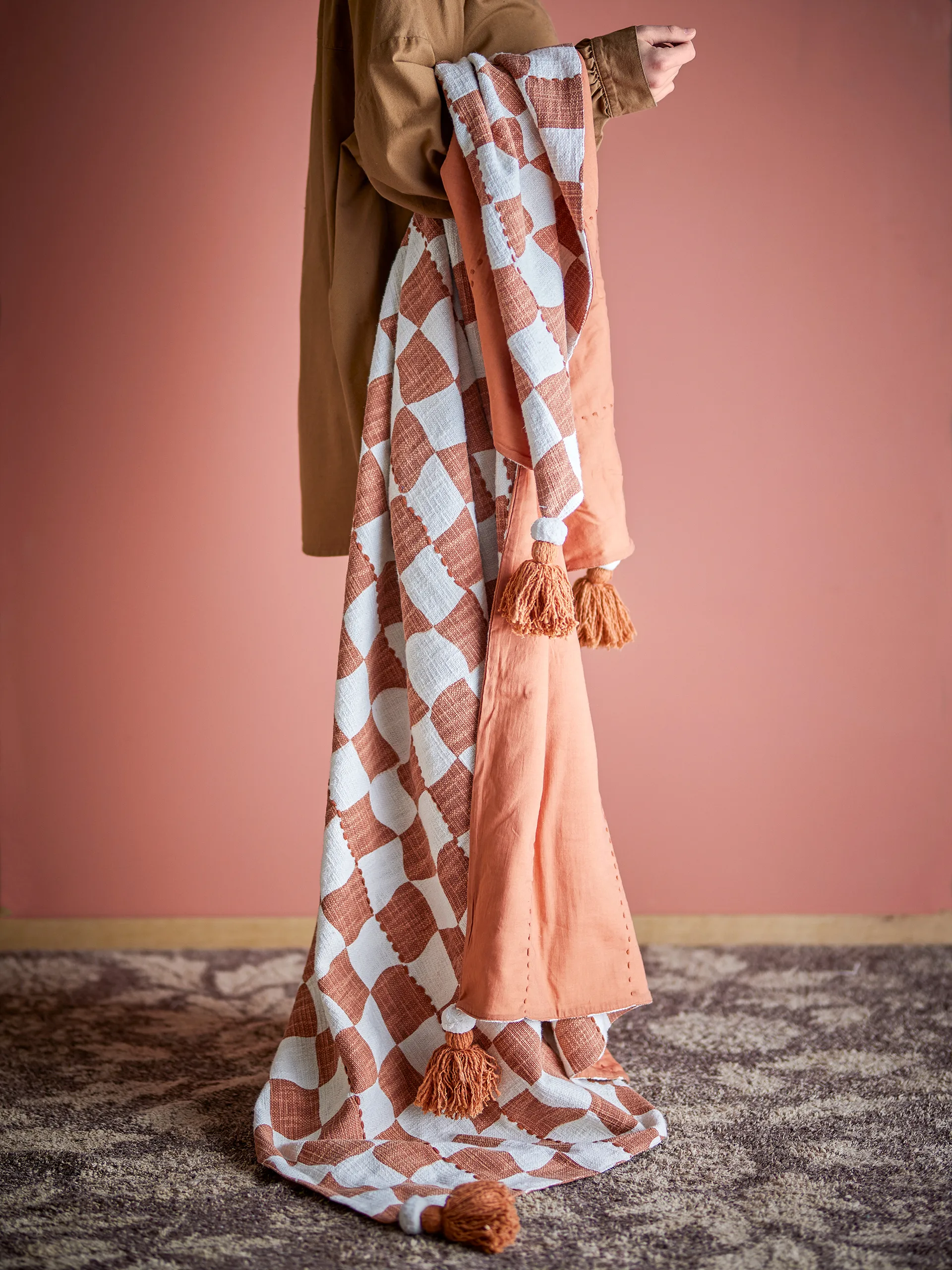 Chola pläd bomull 150x130 cm, Brun Bloomingville