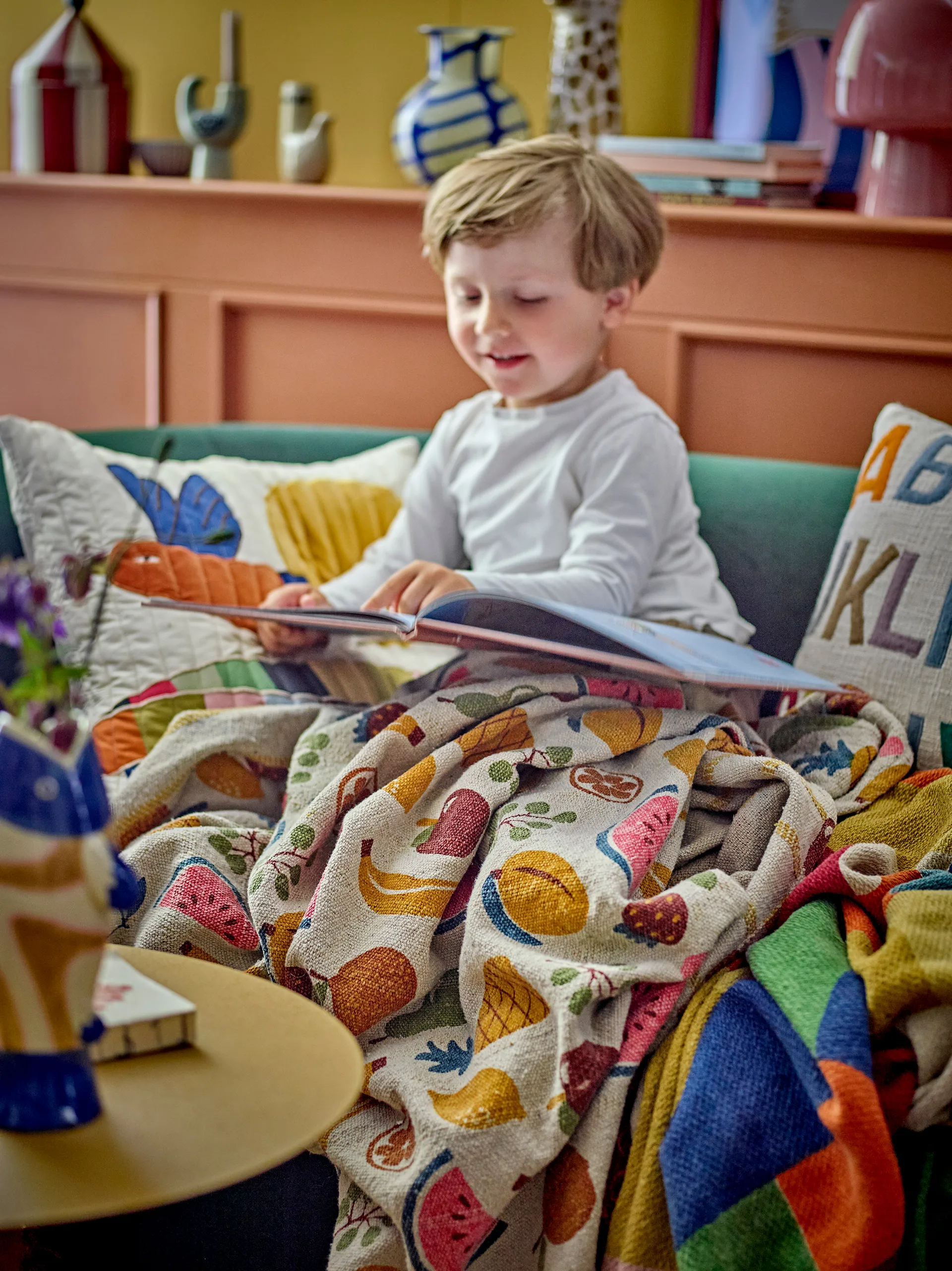 Fruitta bomullspläd 160x130 cm, Gul Bloomingville