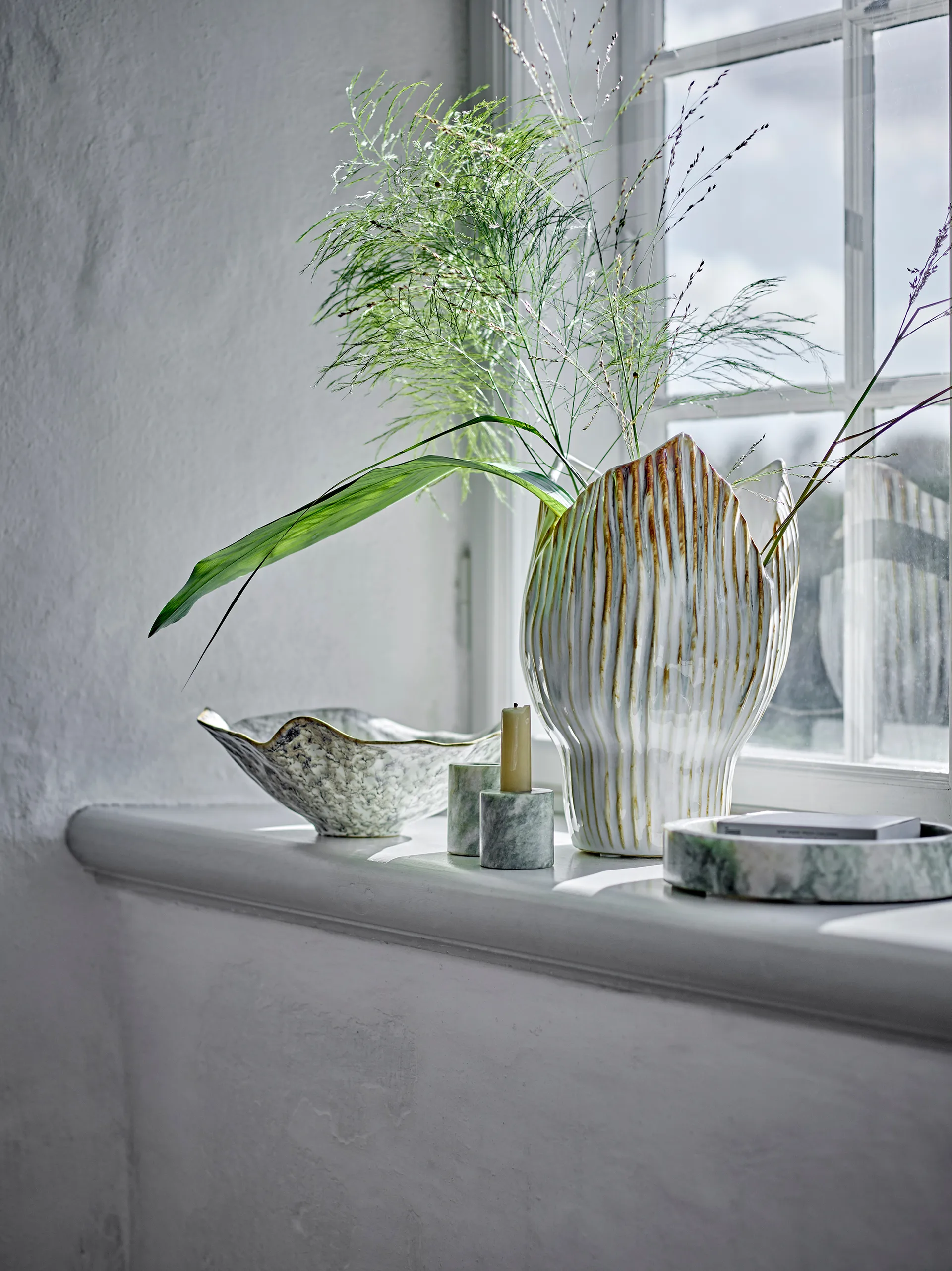 Kokoro ljusstake 2 delar, Grön marmor Bloomingville