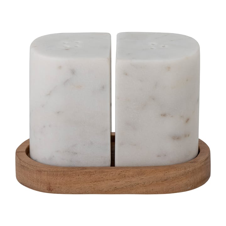 Manola salt- och pepparkar med fat - Vit marmor-trä - Bloomingville