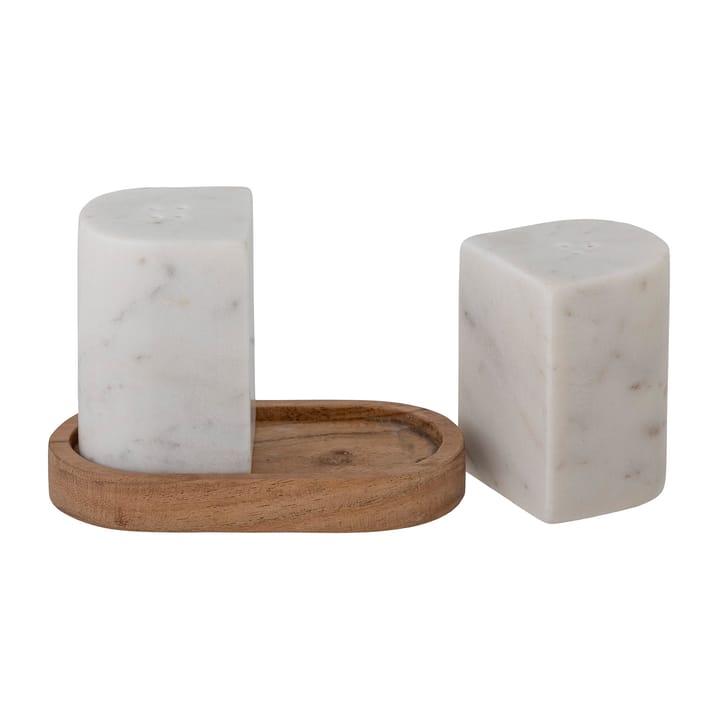 Manola salt- och pepparkar med fat - Vit marmor-trä - Bloomingville