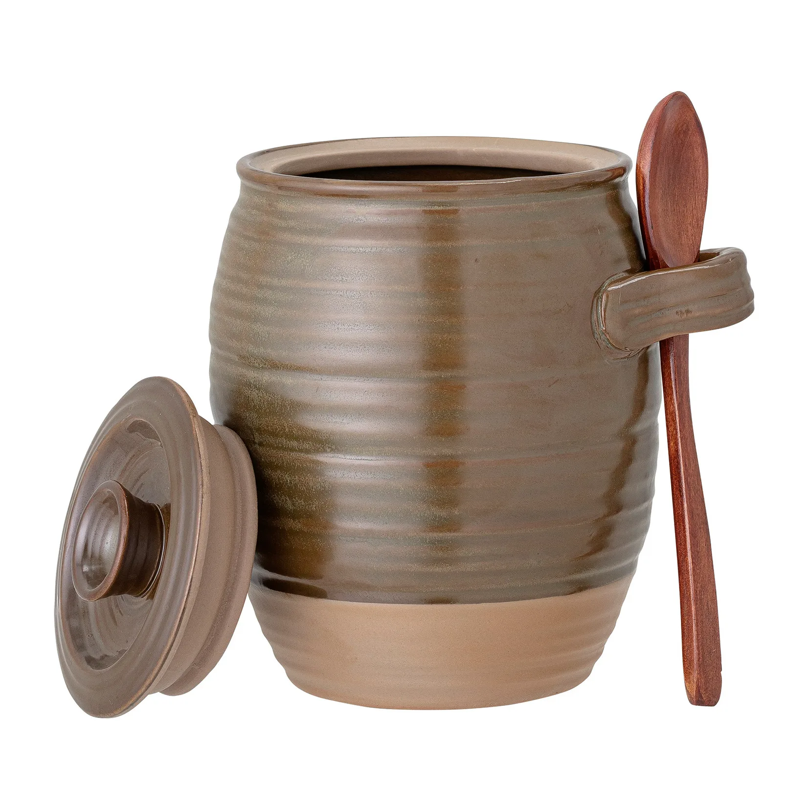 Moss förvaringsburk med lock och sked 14 cm, Grön-brun Bloomingville