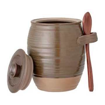 Moss förvaringsburk med lock och sked 14 cm - Grön-brun - Bloomingville