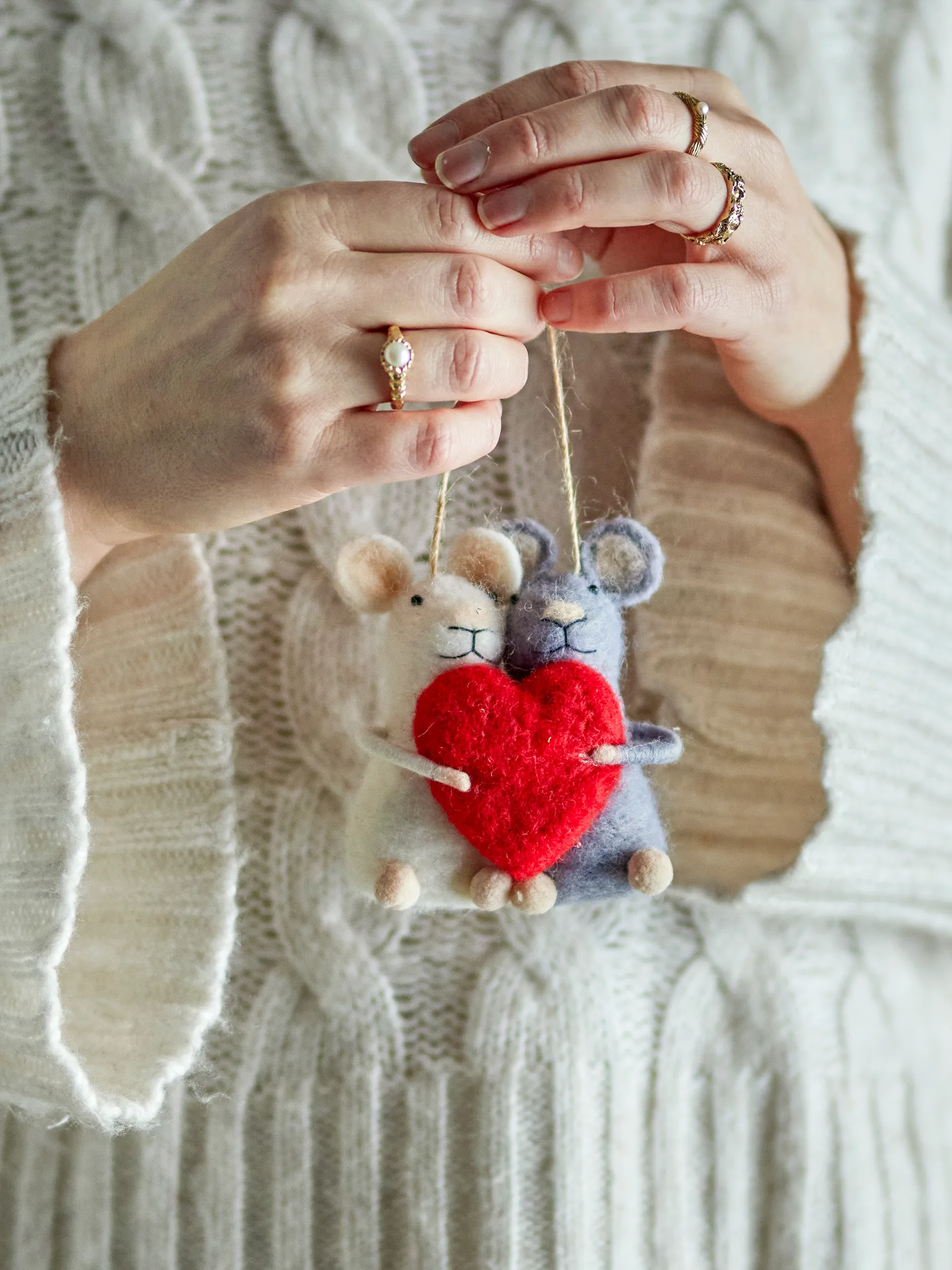 Peo julhänge möss hjärta, Röd-vit-grå Bloomingville