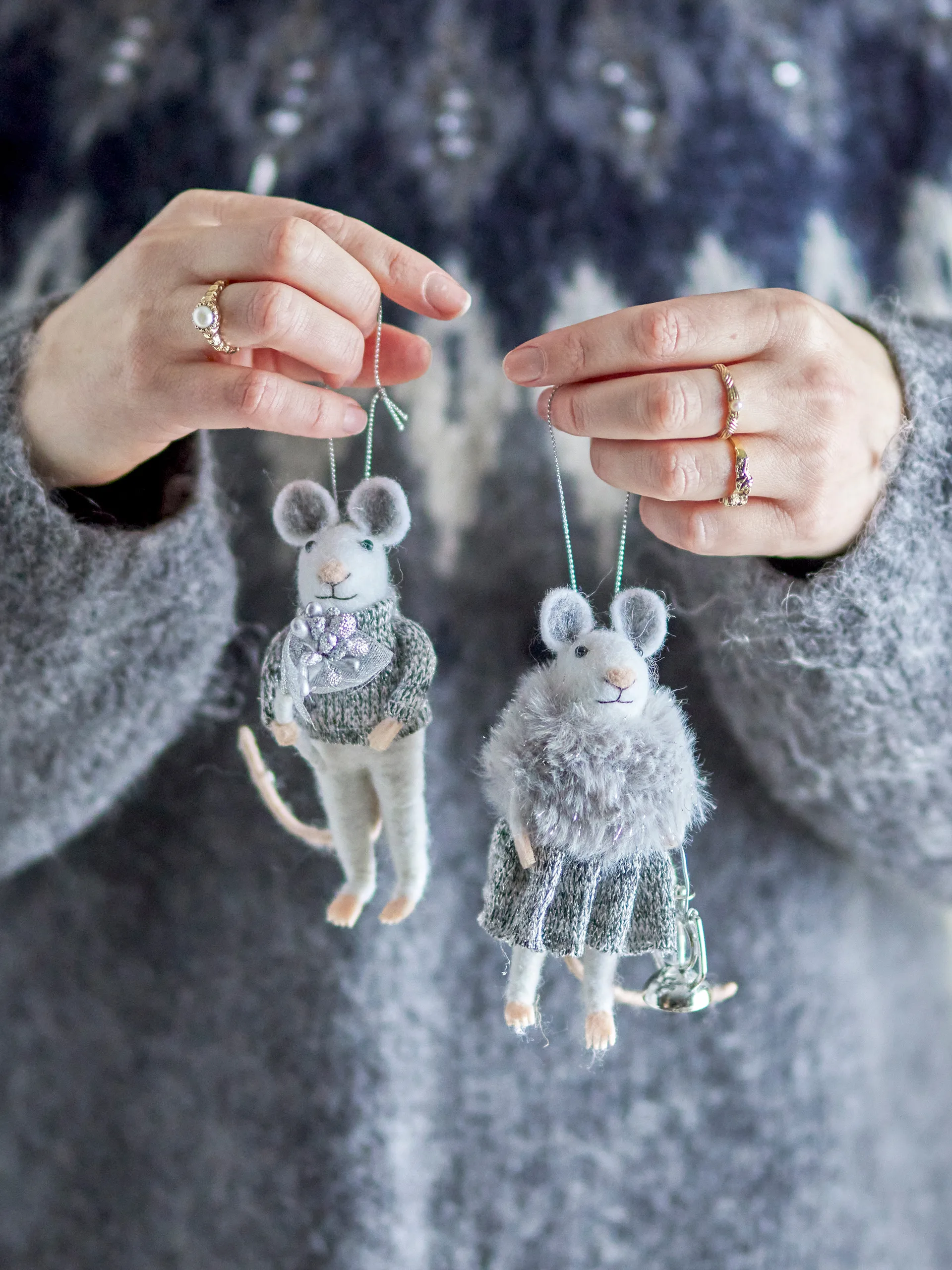 Peo julhänge mus 2 delar, Vit-grå Bloomingville