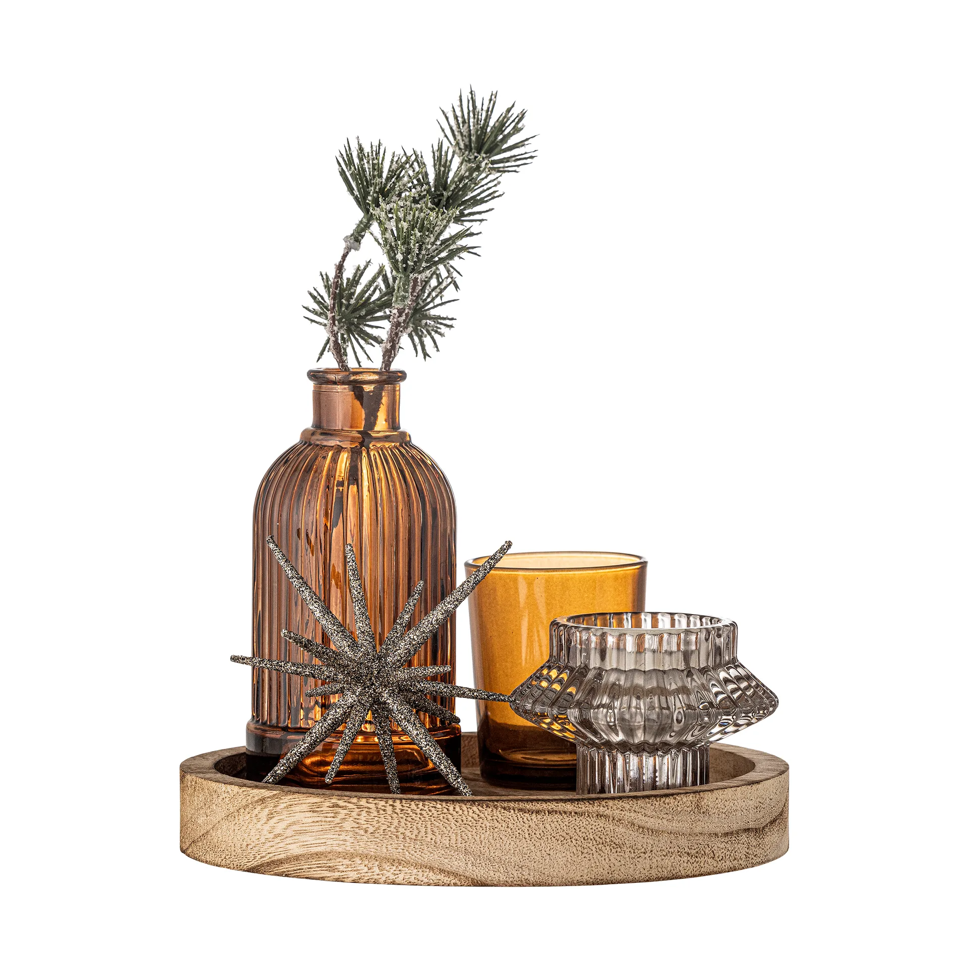 Sanga bricka rund med dekorationsobjekt 6 delar, Guld Bloomingville