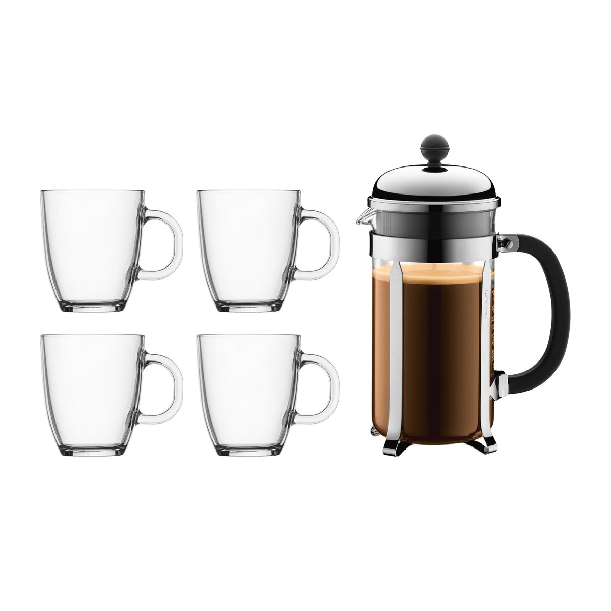 Bodum Chambord presskanna 1 l och koppar 5 delar | Skandinavisk Design | Presskanna | Silverfärgad